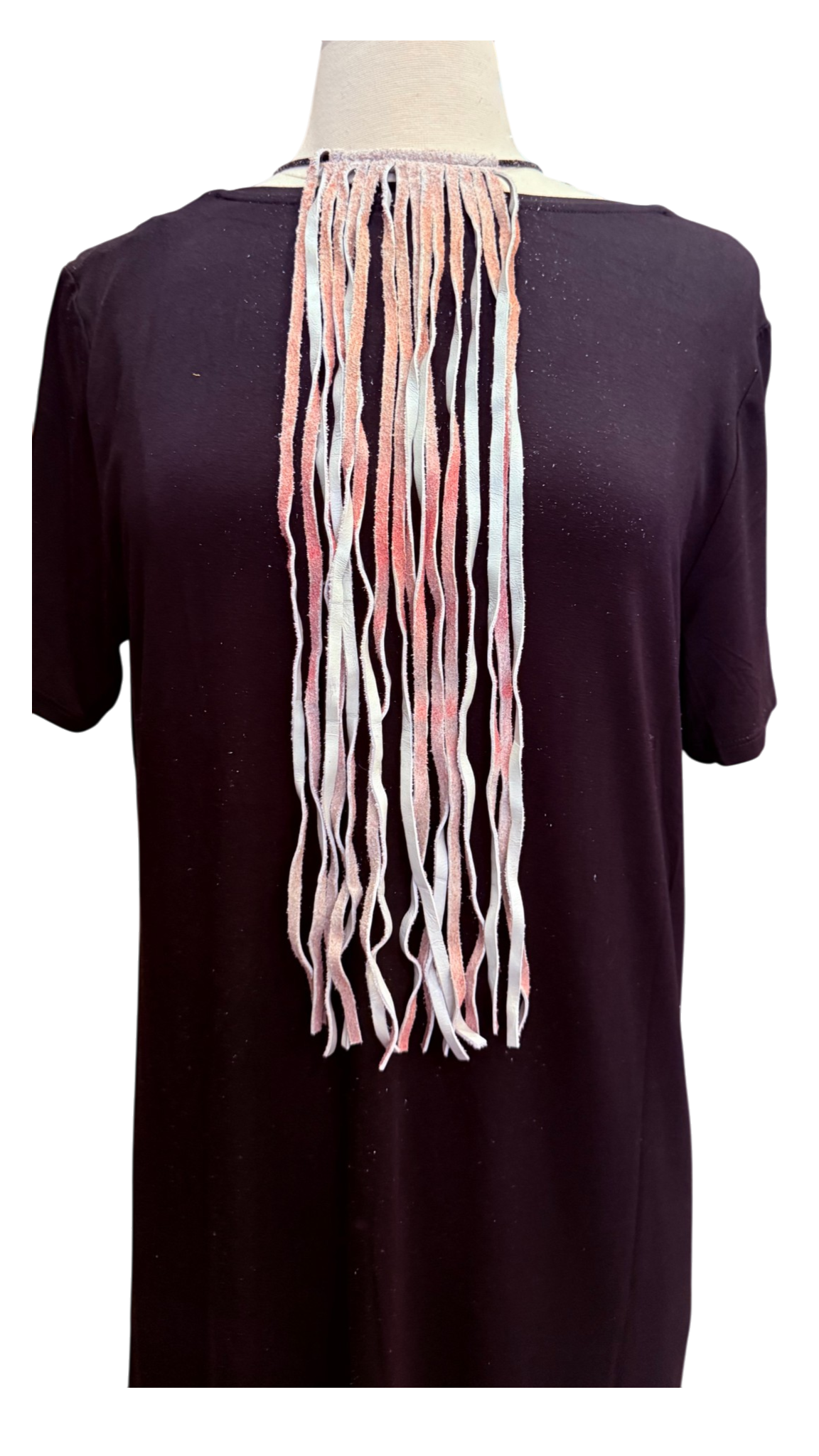 White with Pink Undertones Leather Fringe Tie 18"