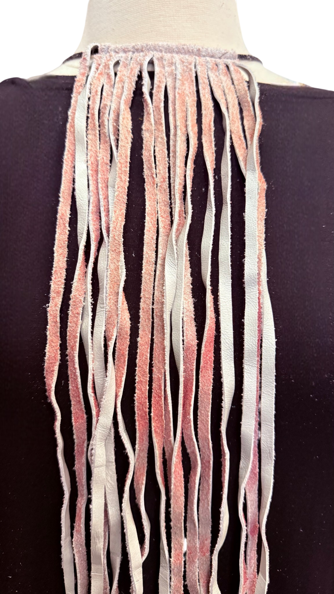 White with Pink Undertones Leather Fringe Tie 18"