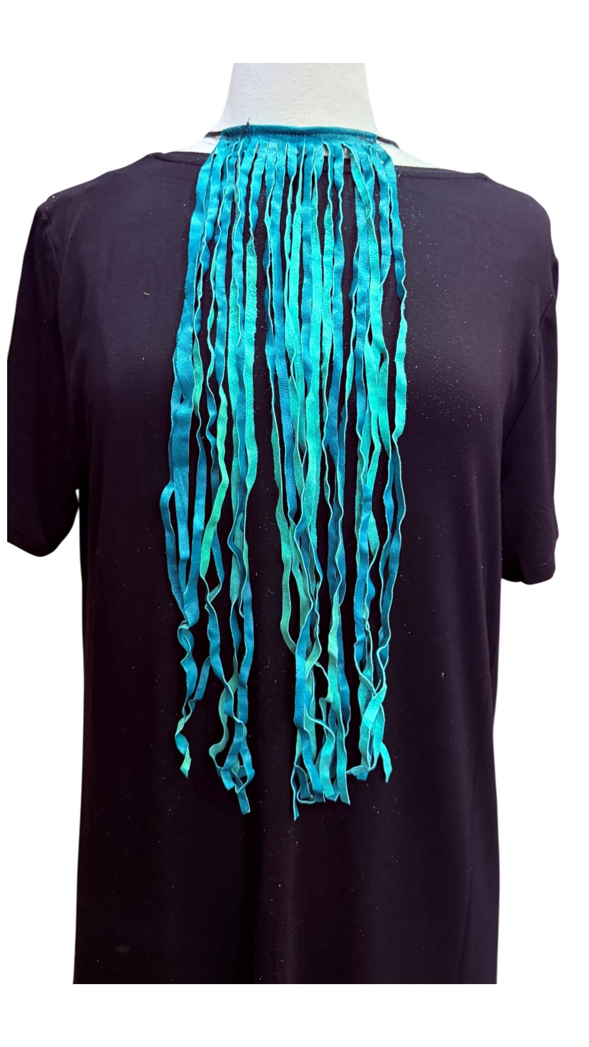 Emerald Green Leather Fringe Tie 18"