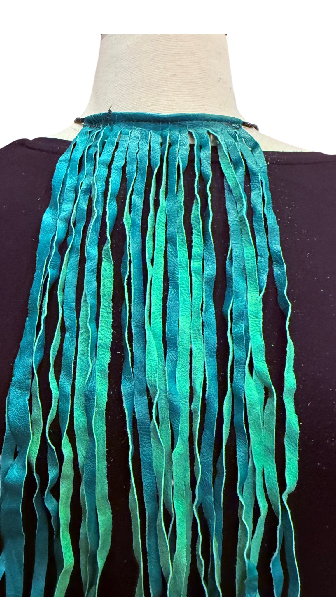 Emerald Green Leather Fringe Tie 18"