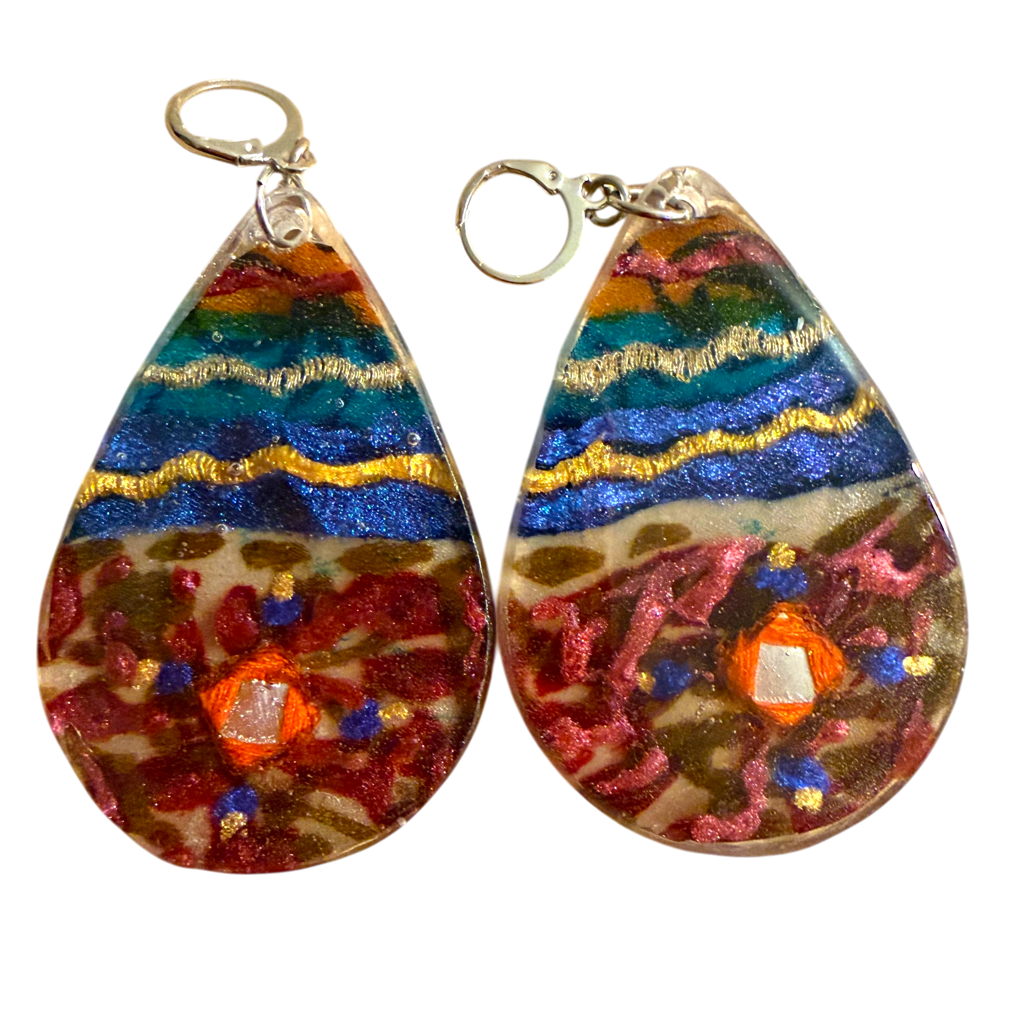 Embroidered Burgundy Tear Earrings