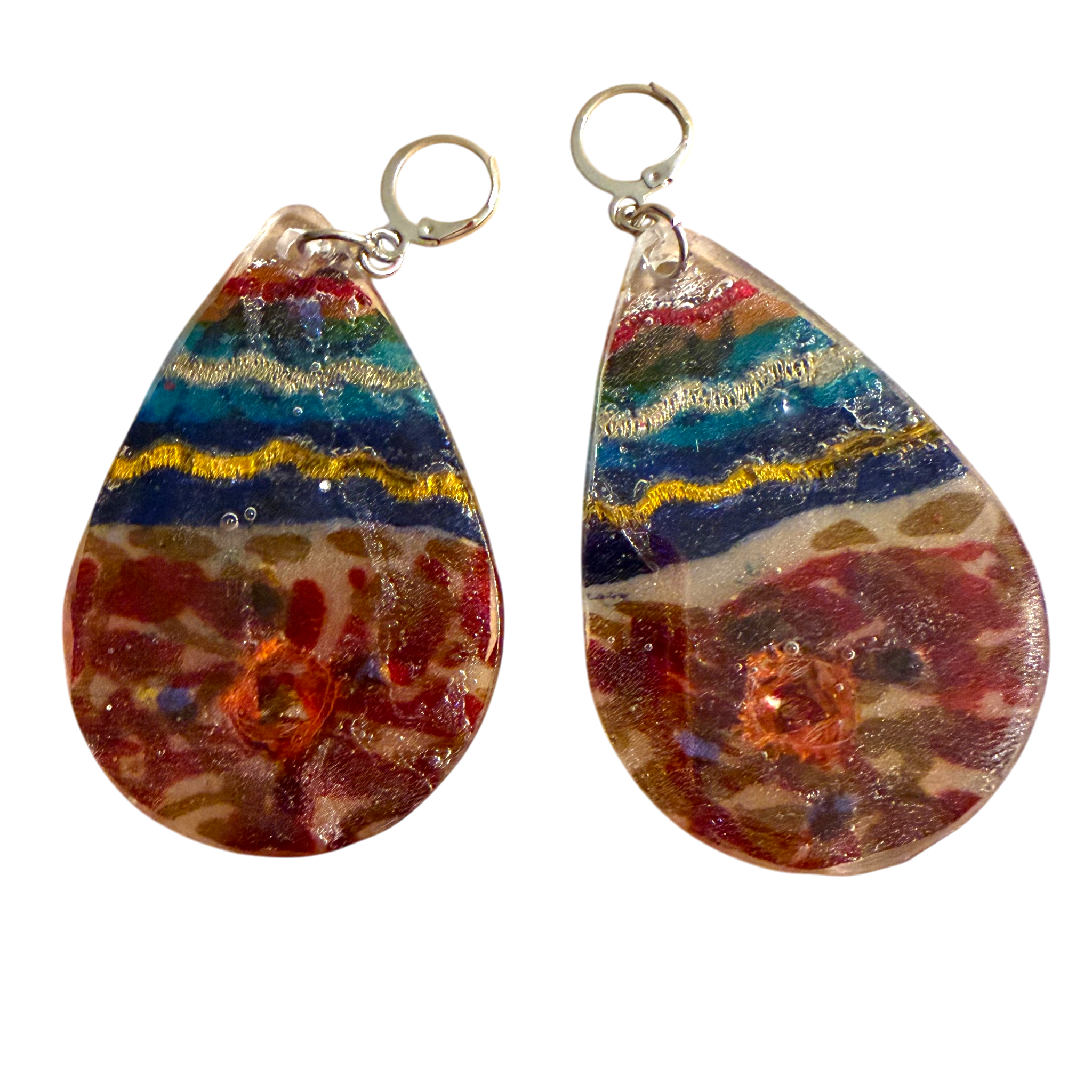 Embroidered Burgundy Tear Earrings