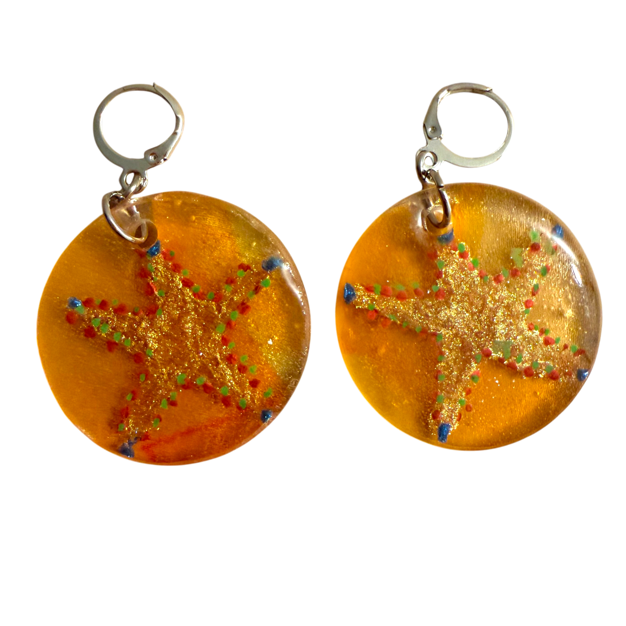 Gold Starfish Silk in Resin Earrings