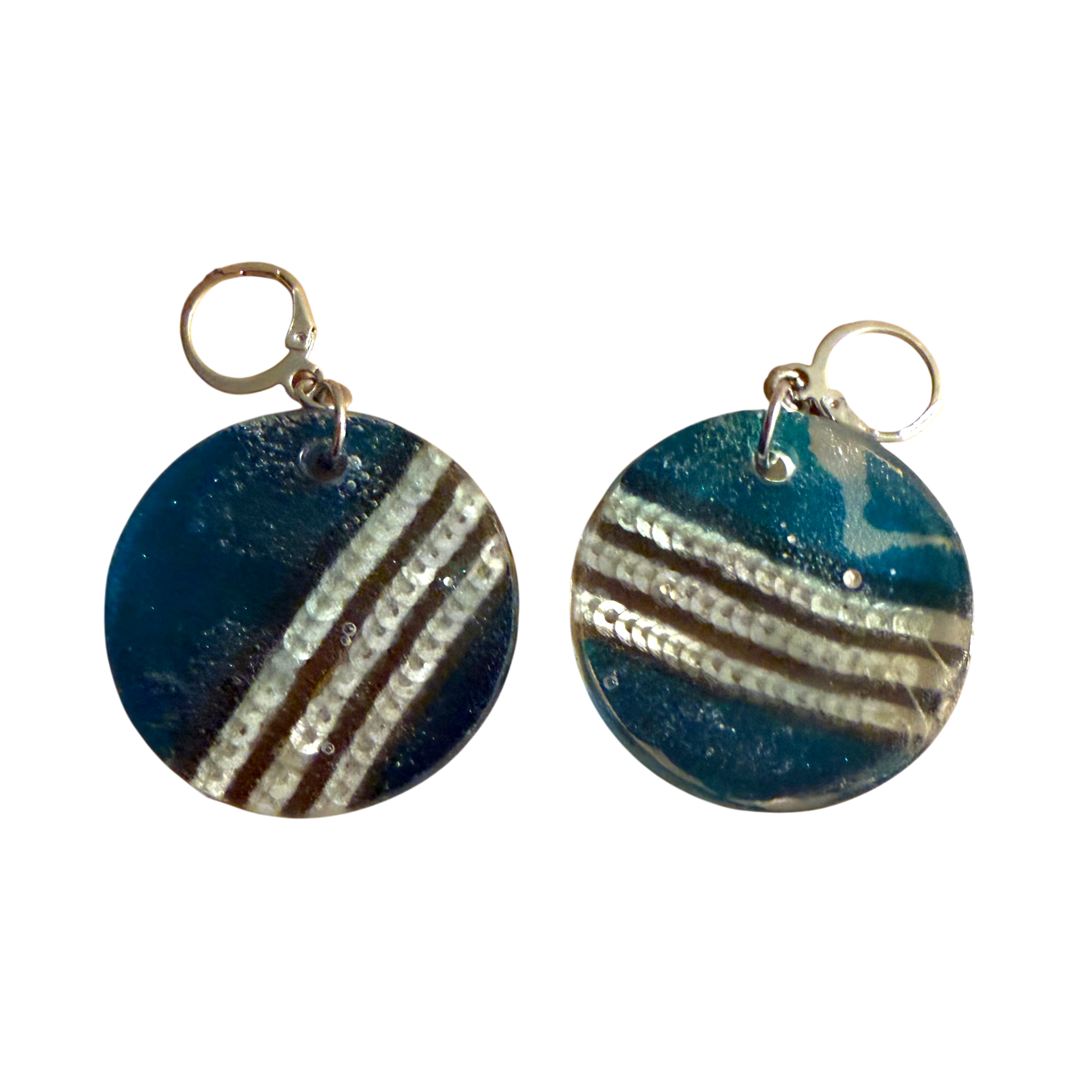 Blue Sequin Silk in Resin Earrings