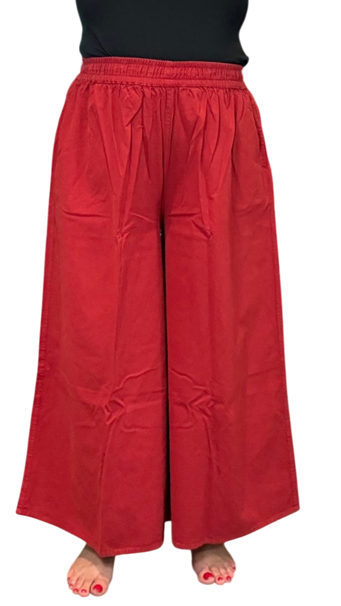 Brick Red Cotton Palazzo Pants