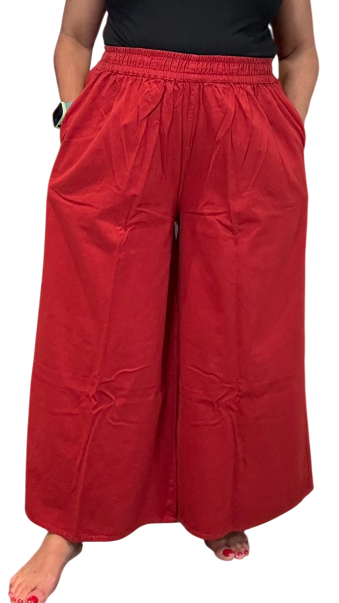Brick Red Cotton Palazzo Pants
