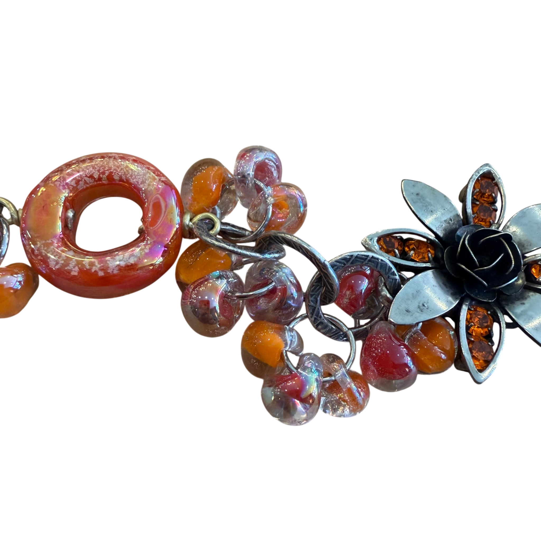 Pink and Orange Lampwork Glass Bracelet