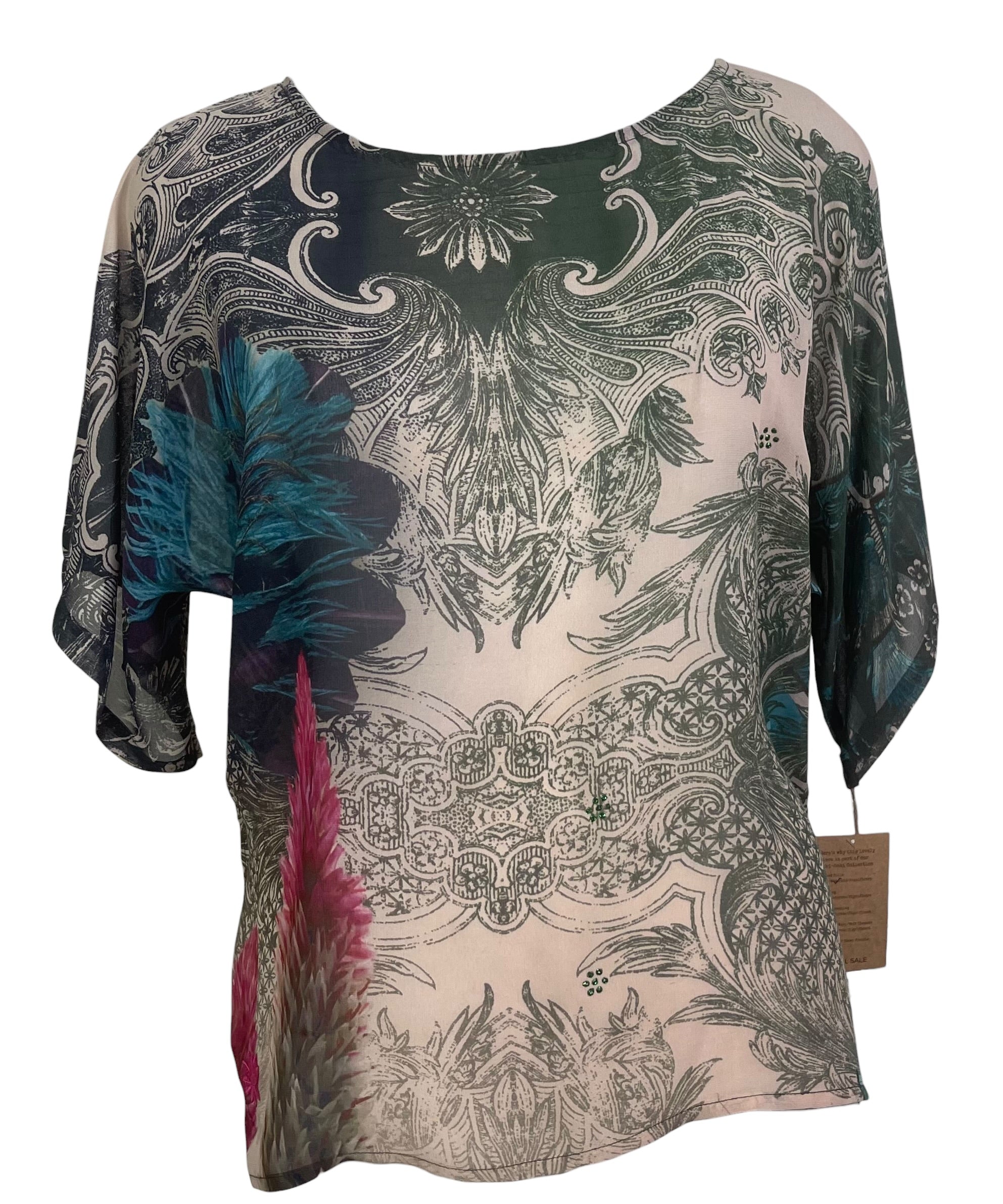 PRG8920 Sheer Wabi Sabi Pure Silk Side Slit Top