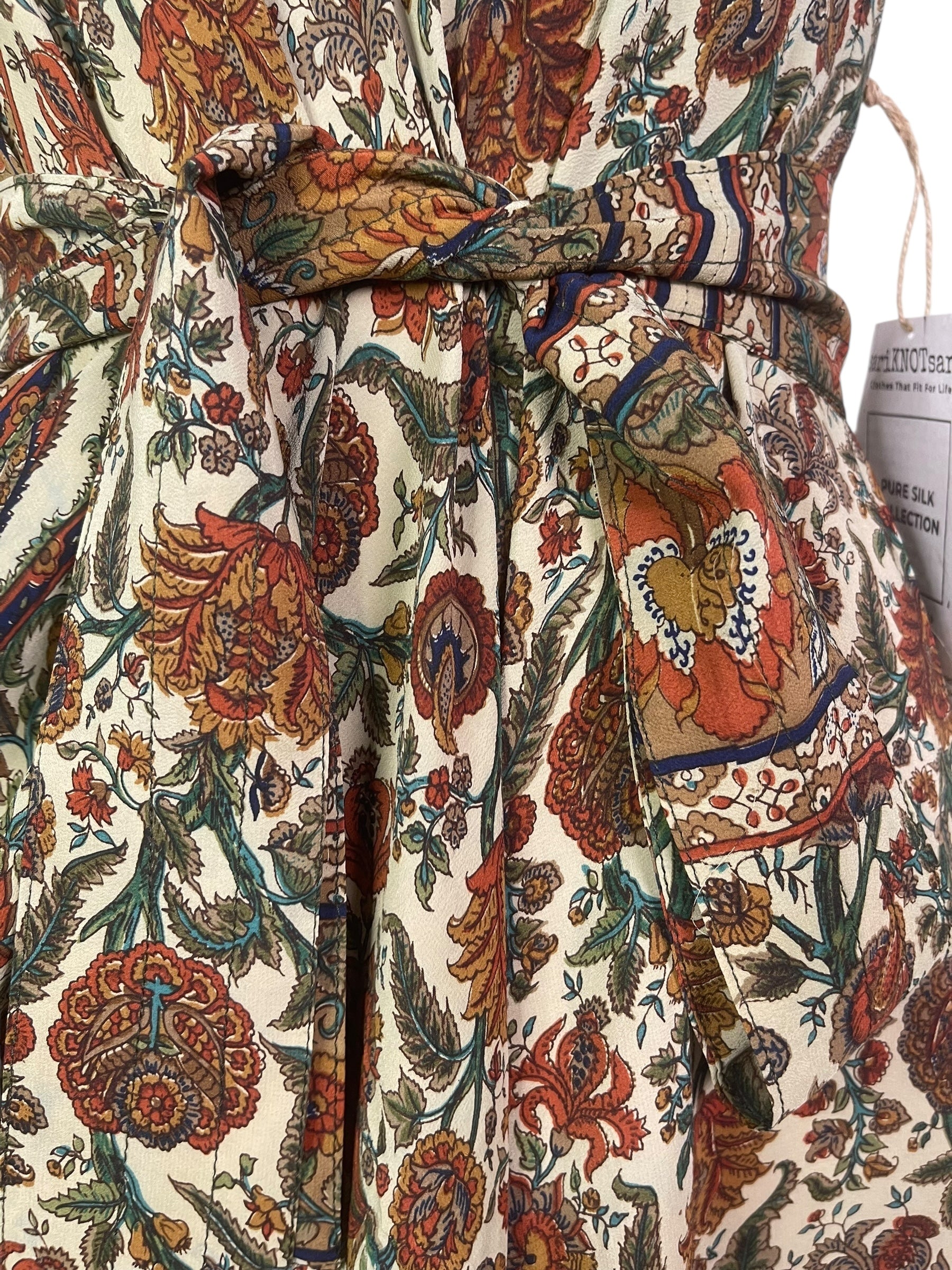 PRC8291 Avatar Pure Silk Maxi Dress with Belt by DECEMBER2025 – Handmade ethical Maxi Dress from sariKNOTsari using upcycled silk. Designed in Canada for travel and slow fashion, loved from Toronto to LA to Sydney.