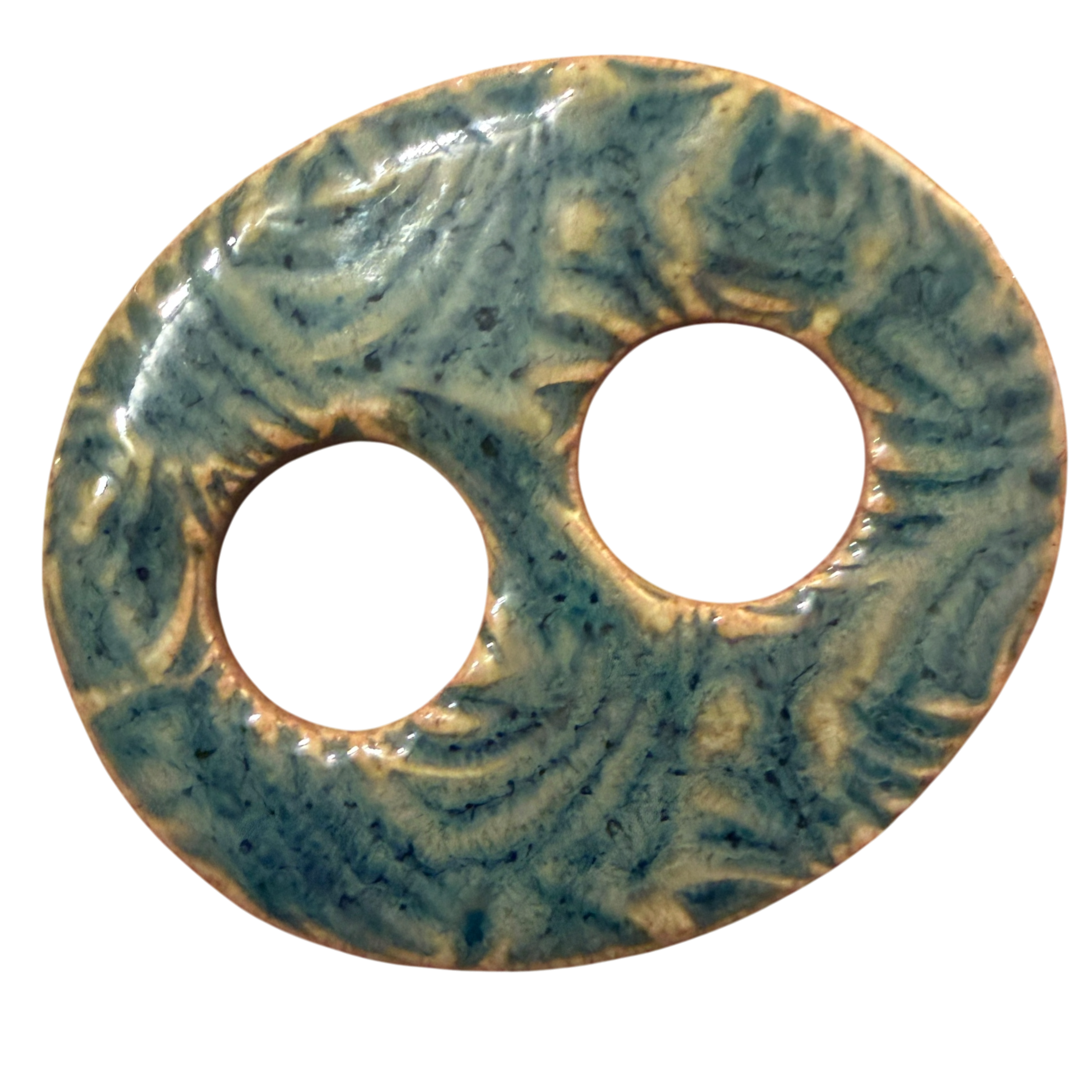 Teal and Yellow Leaves Ceramic Scarf Ring