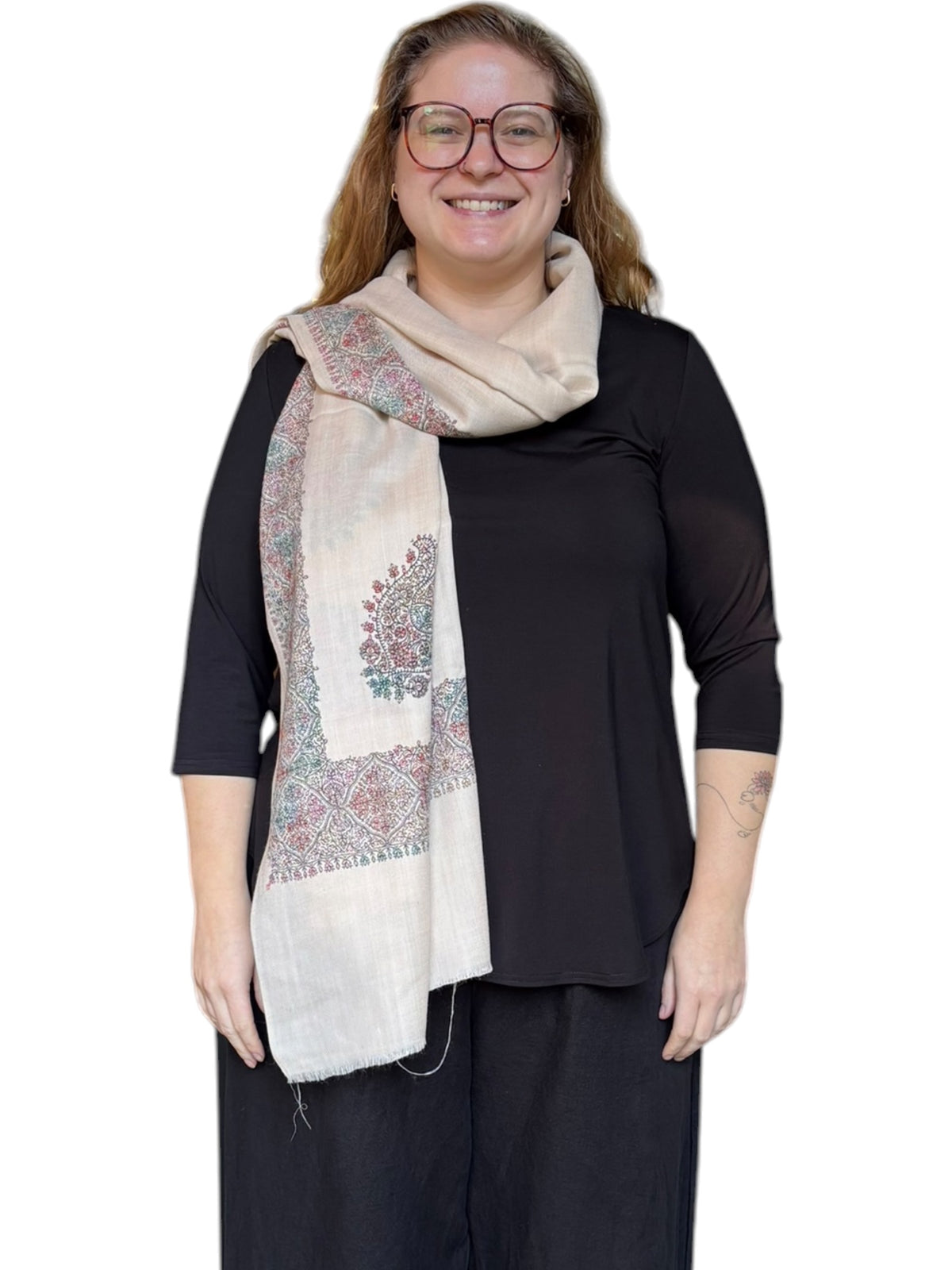 Hand Embroidered Wool Blend Shawl