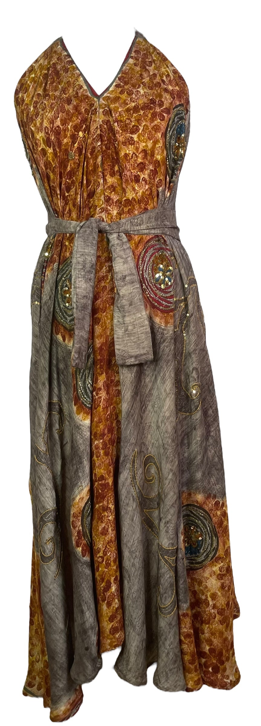 PRC8275 Wabi Sabi Pure Silk Maxi Dress with Belt