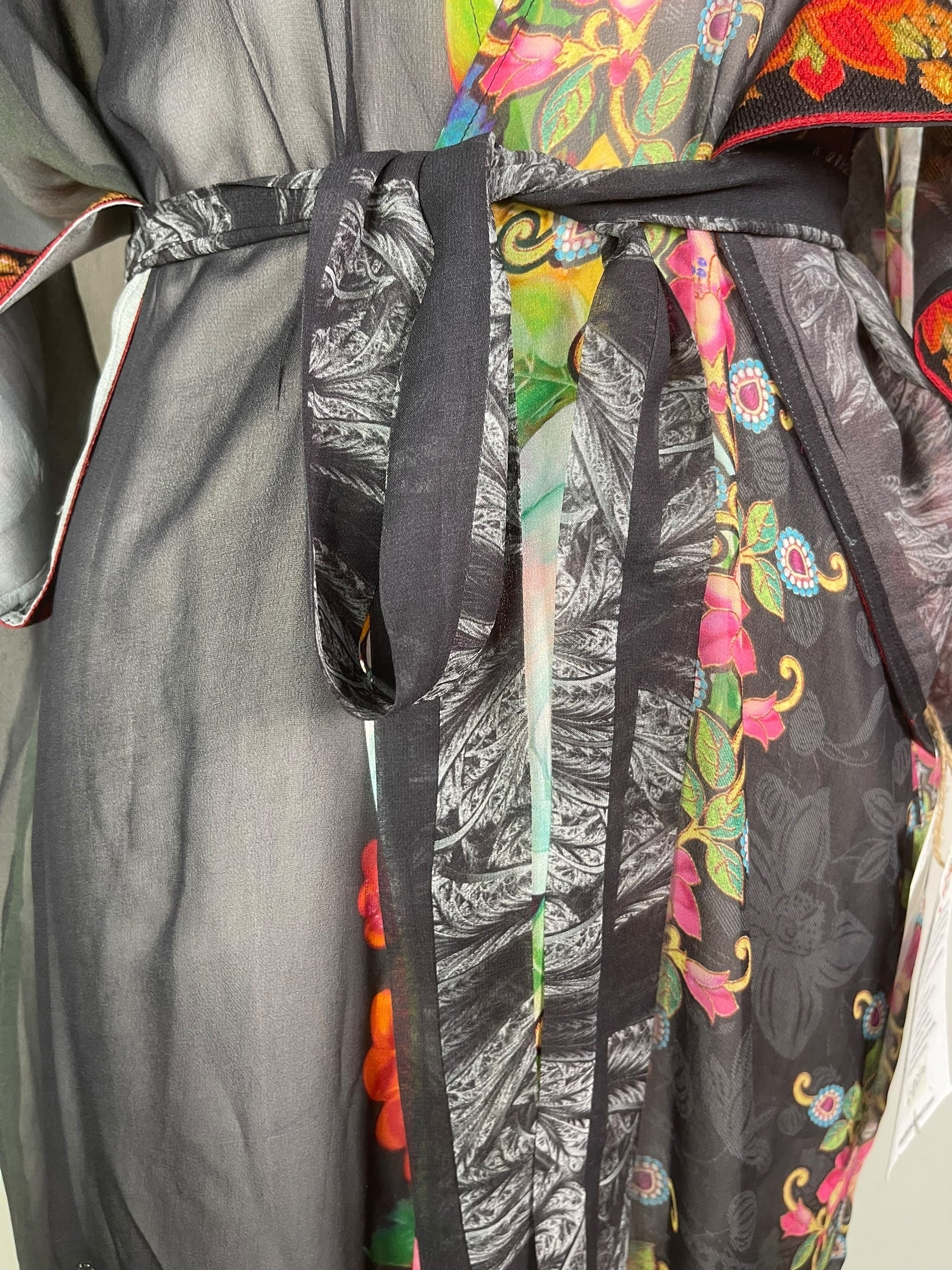 PRG8210 Sheer Avatar Long Pure Silk Kimono Sleeved Duster with Belt