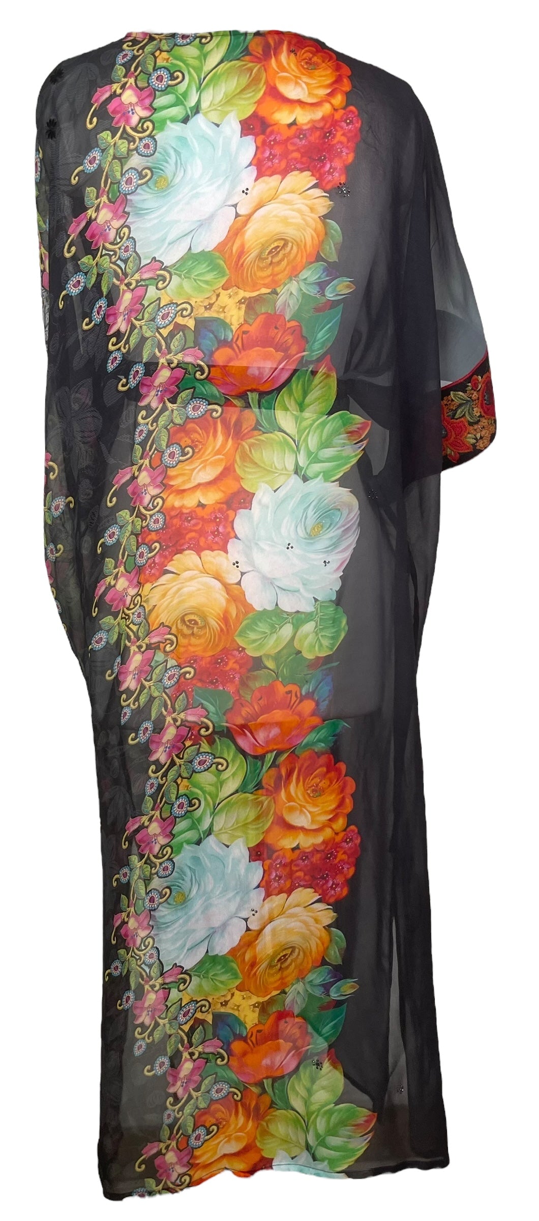 PRG8210 Sheer Avatar Long Pure Silk Kimono Sleeved Duster with Belt