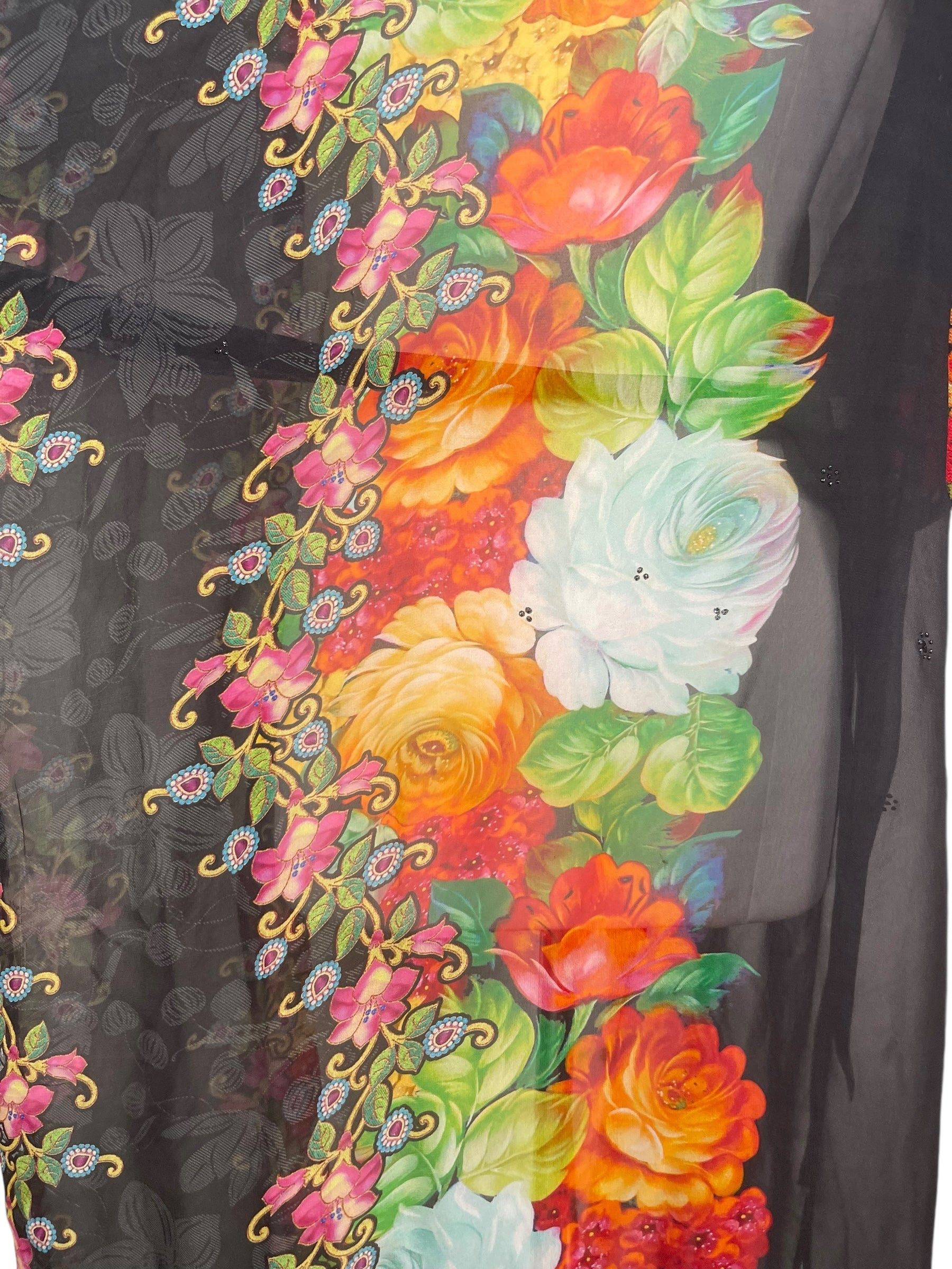 PRG8210 Sheer Avatar Long Pure Silk Kimono Sleeved Duster with Belt