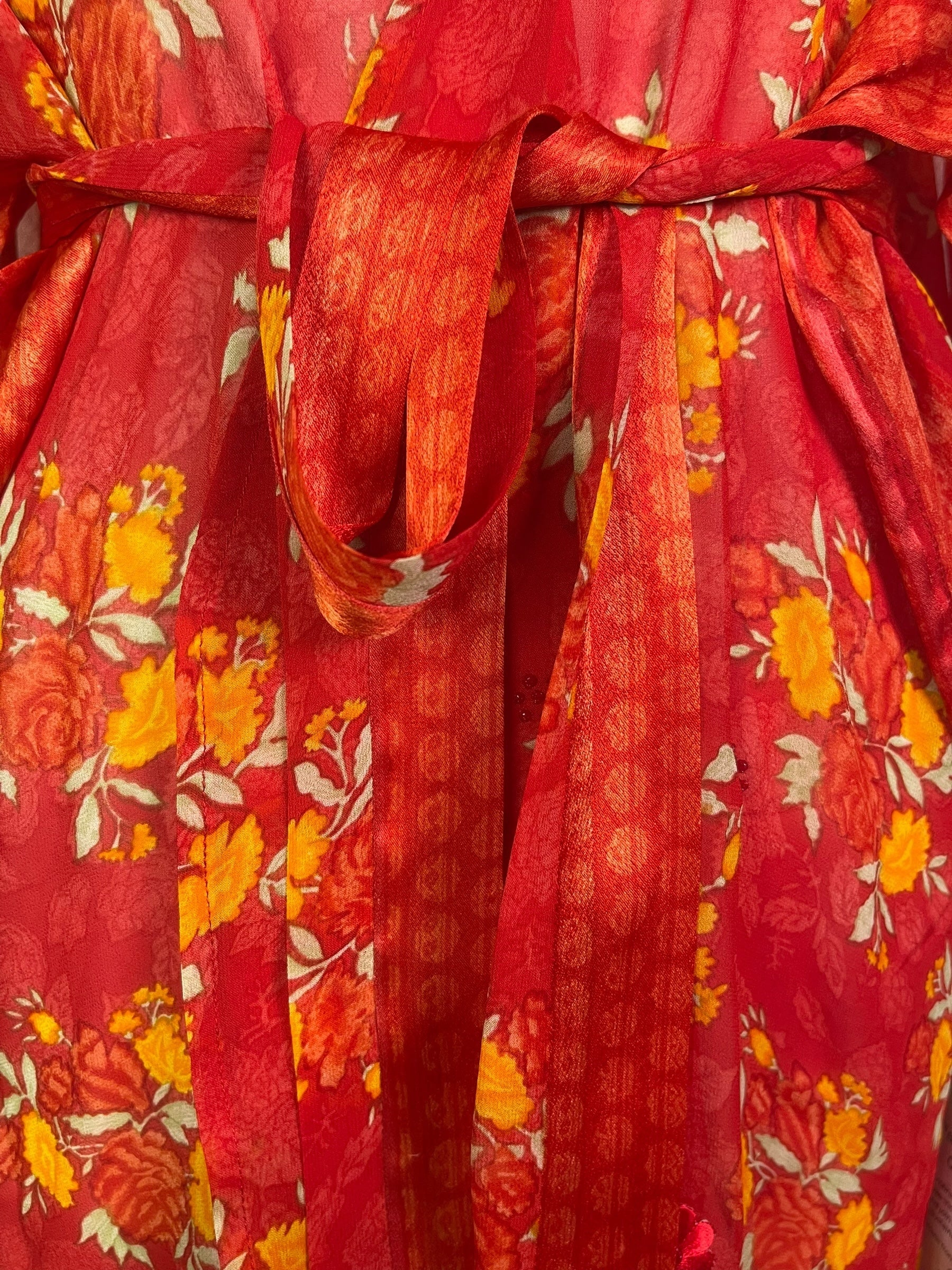 PRG8202 Sheer Avatar Long Pure Silk Kimono Sleeved Duster with Belt