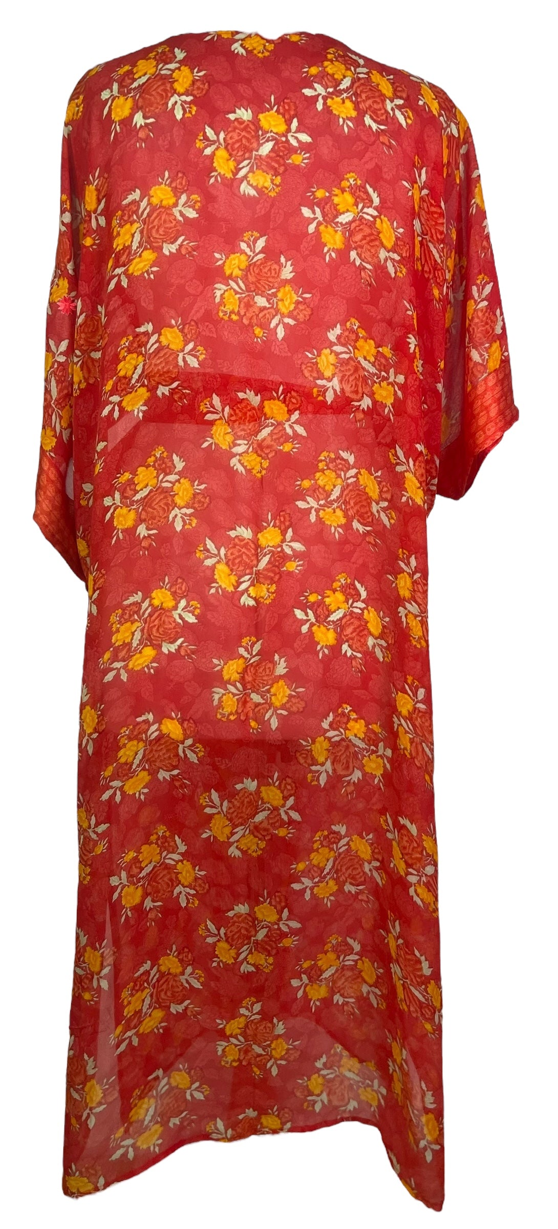 PRG8202 Sheer Avatar Long Pure Silk Kimono Sleeved Duster with Belt