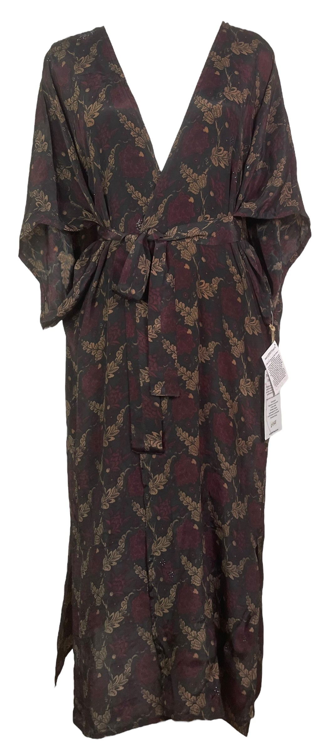 PRS8258 Sheer Avatar Long Pure Silk Satin Kimono Sleeved Duster with Belt