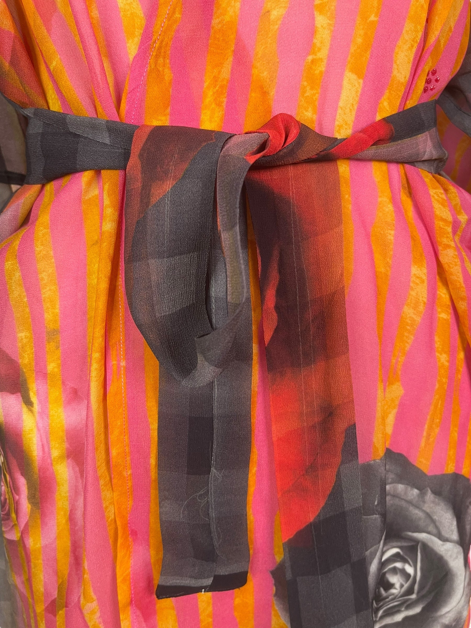 PRG8051 Sheer Avatar Long Pure Silk Kimono Sleeved Duster with Belt