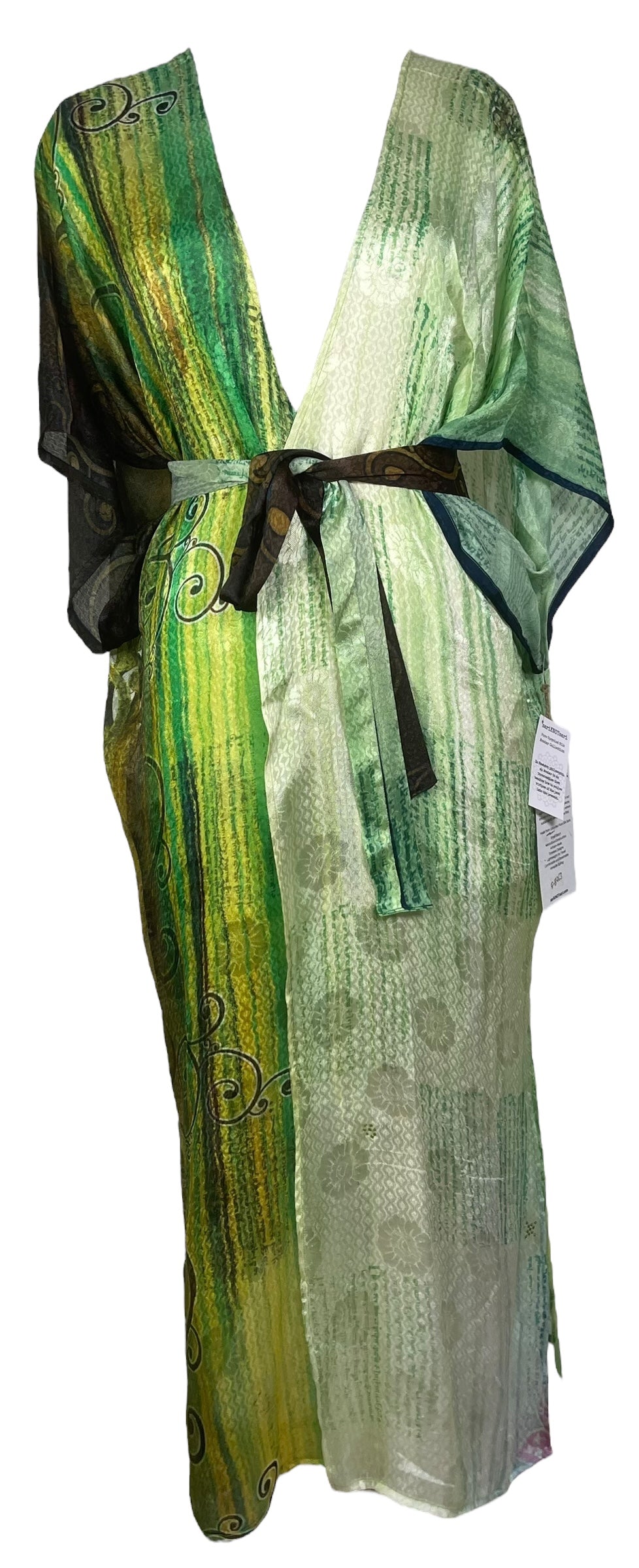 PRG8263 Sheer Avatar Long Pure Silk Kimono Sleeved Duster with Belt