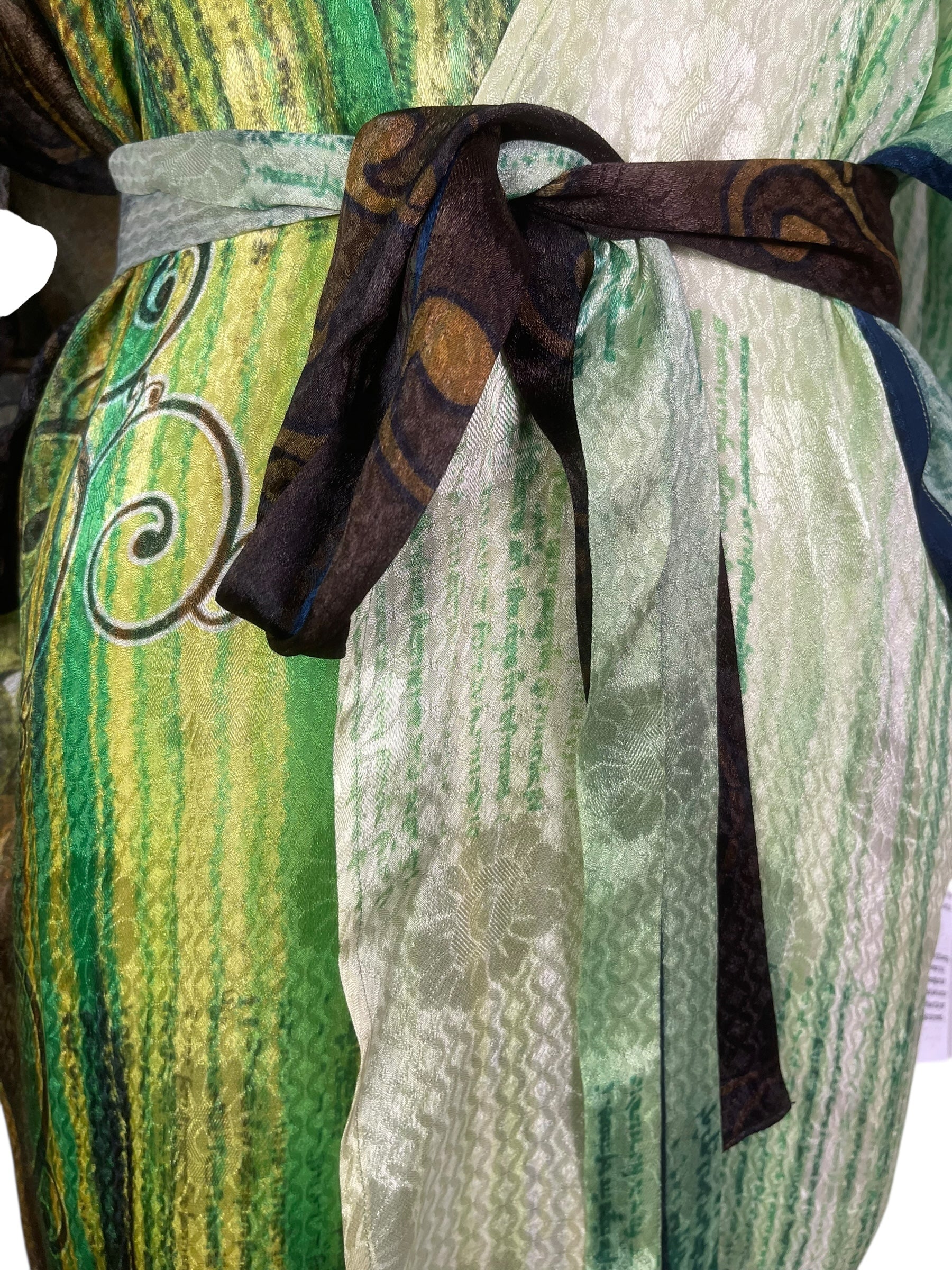 PRG8263 Sheer Avatar Long Pure Silk Kimono Sleeved Duster with Belt