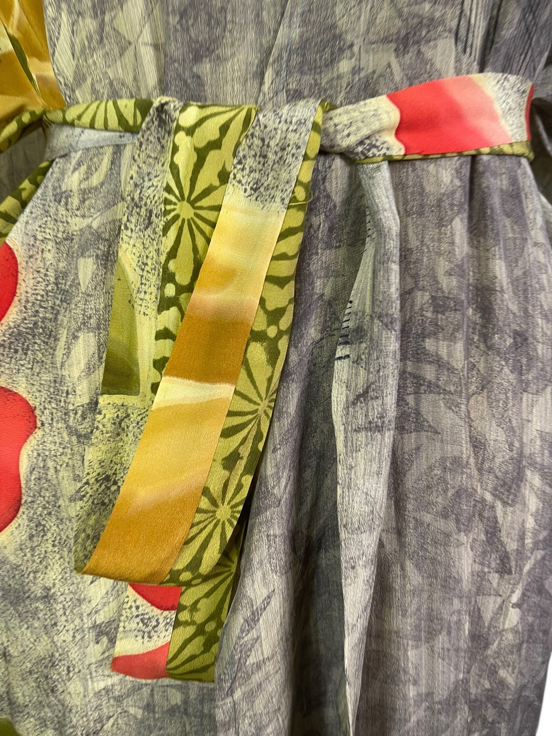 PRC8207 Avatar Long Pure Silk Kimono Sleeved Duster with Belt