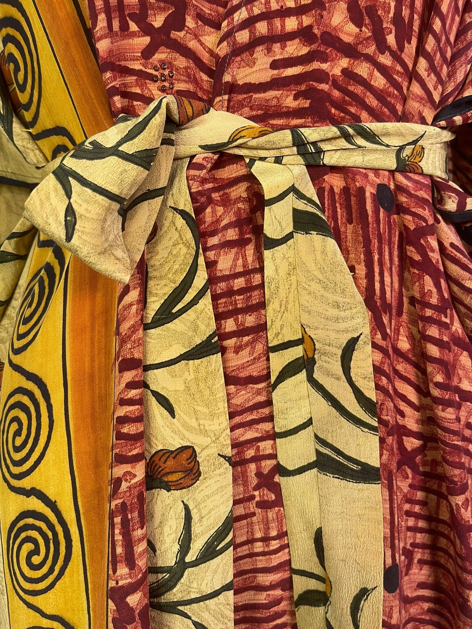 PRC8243 Avatar Long Pure Silk Kimono Sleeved Duster with Belt