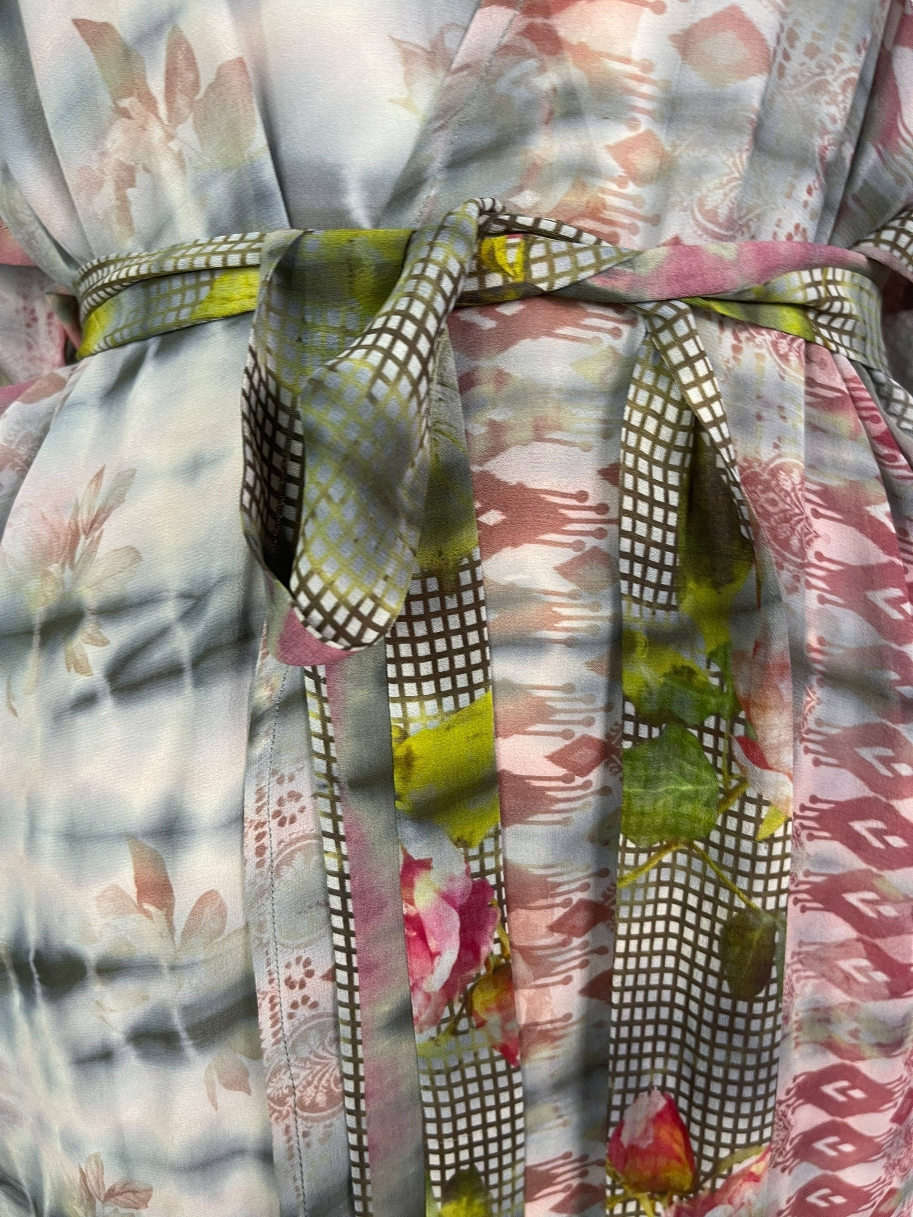 PRG8211 Sheer Avatar Long Pure Silk Kimono Sleeved Duster with Belt