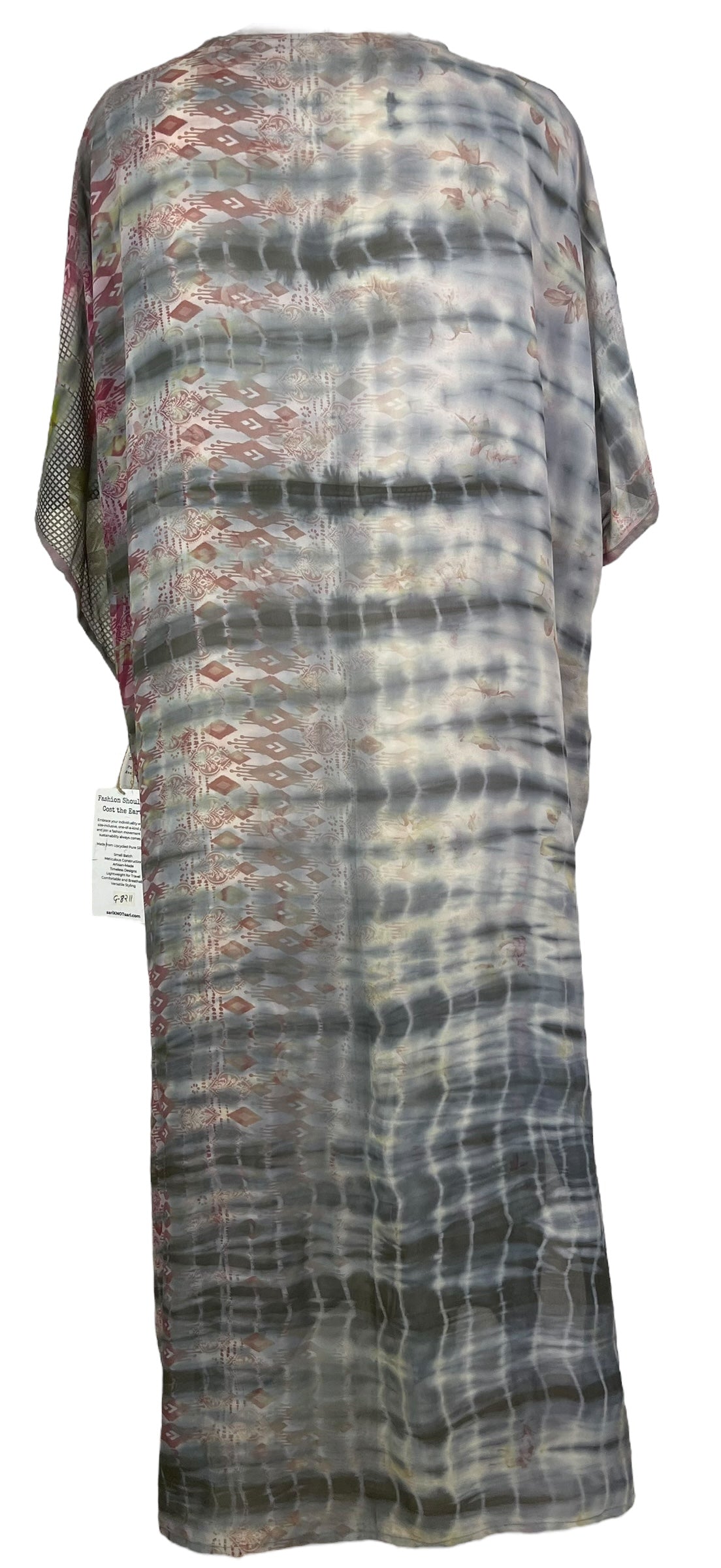 PRG8211 Sheer Avatar Long Pure Silk Kimono Sleeved Duster with Belt