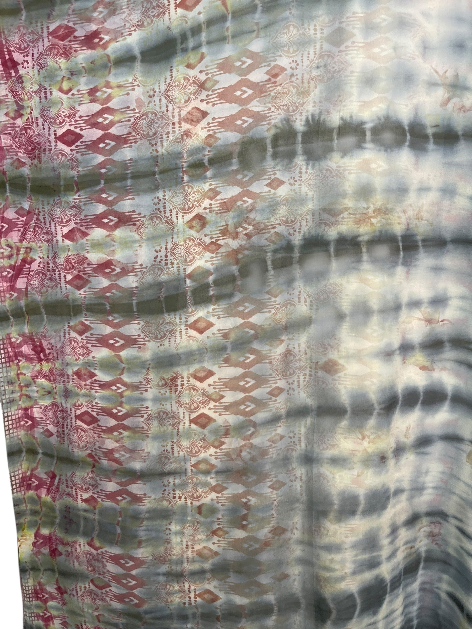 PRG8211 Sheer Avatar Long Pure Silk Kimono Sleeved Duster with Belt