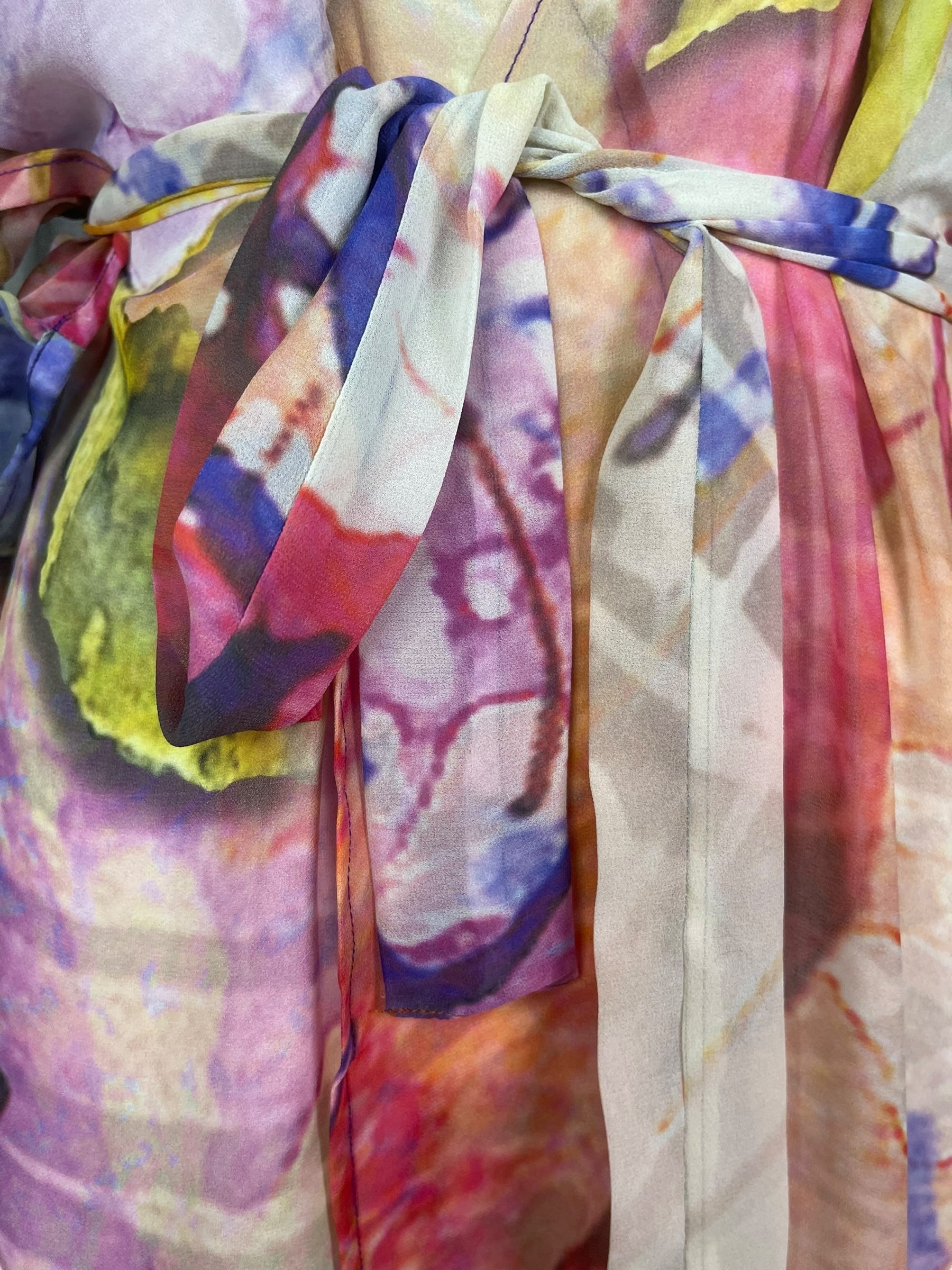 PRG8213 Sheer Avatar Long Pure Silk Kimono Sleeved Duster with Belt