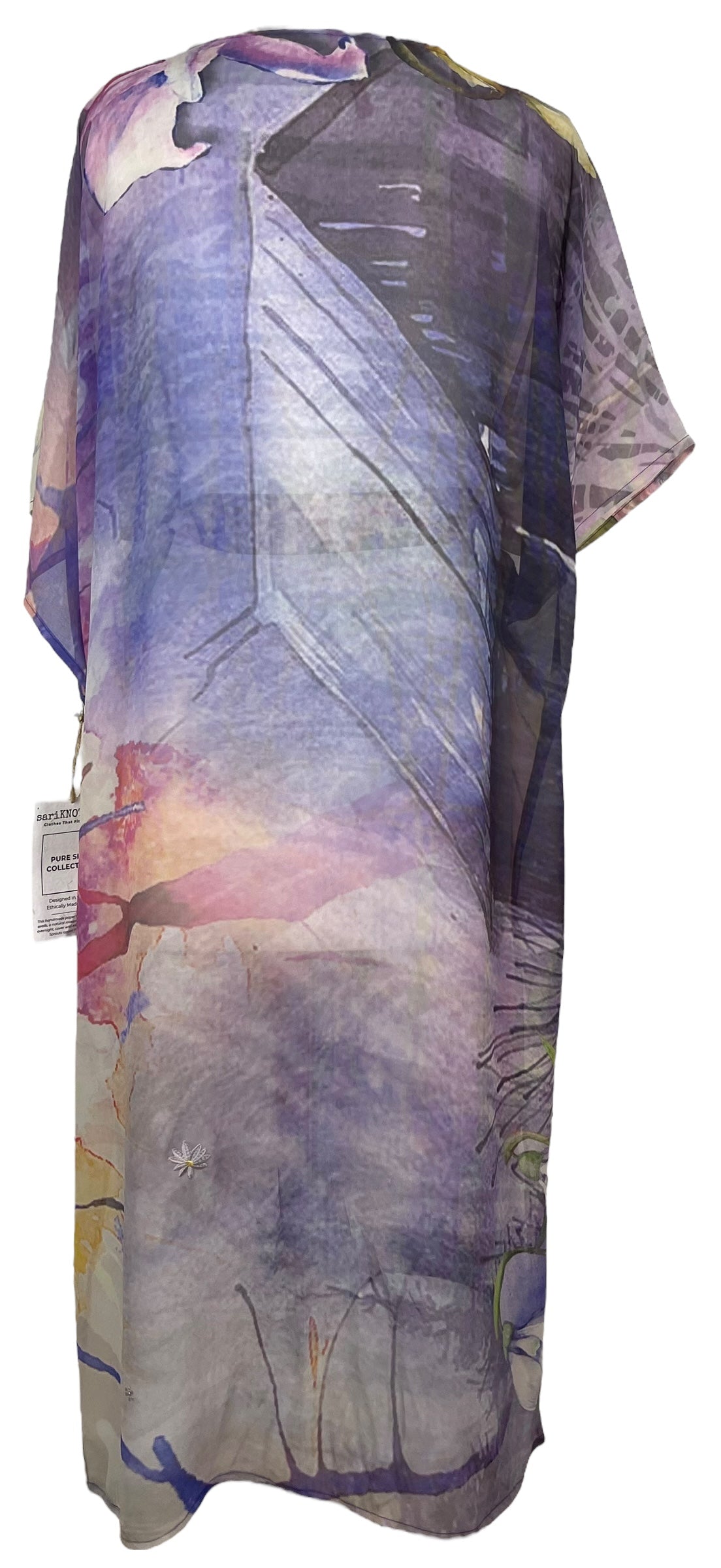 PRG8213 Sheer Avatar Long Pure Silk Kimono Sleeved Duster with Belt