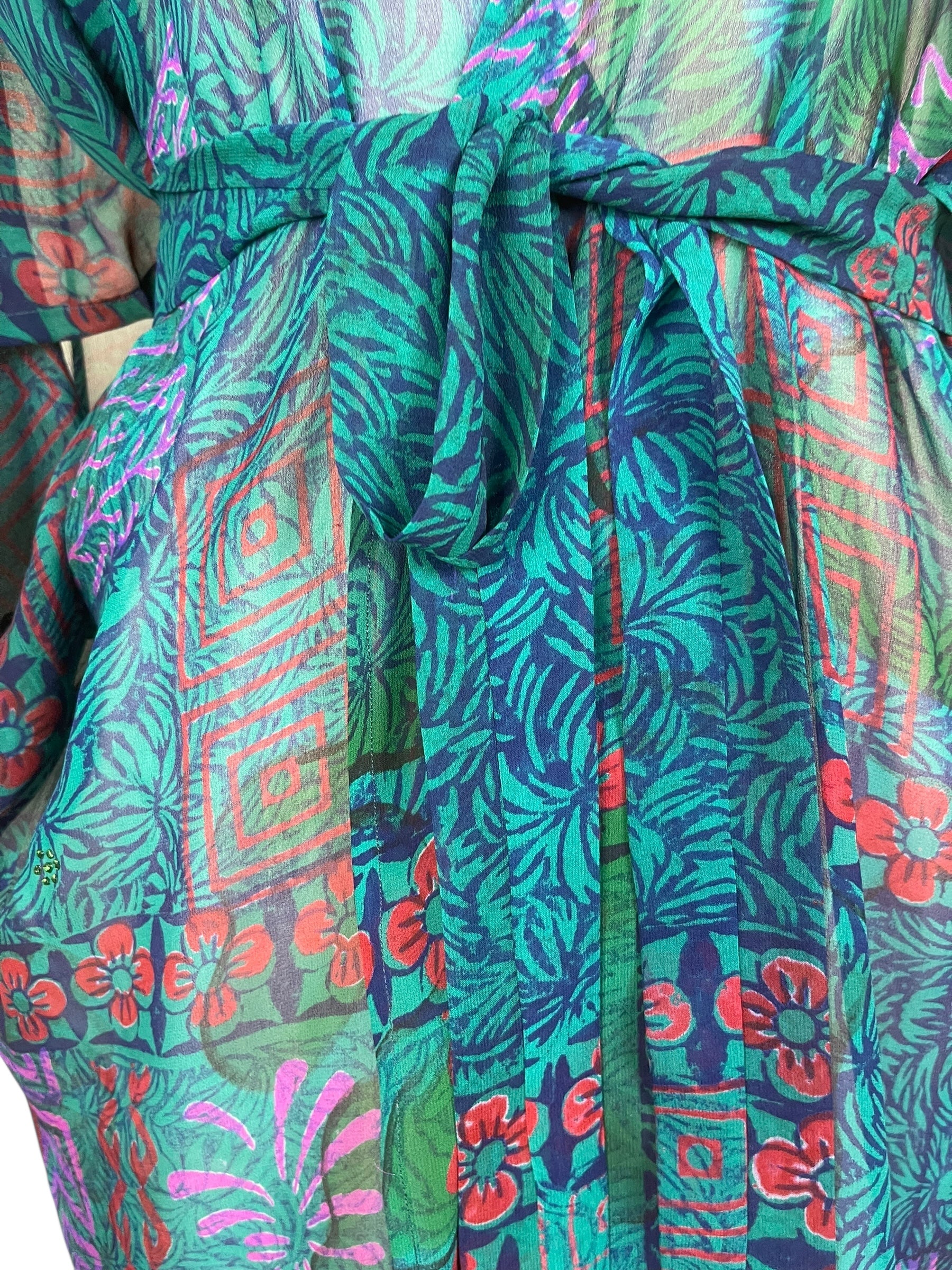 PRG8268 Sheer Avatar Long Pure Silk Kimono Sleeved Duster with Belt