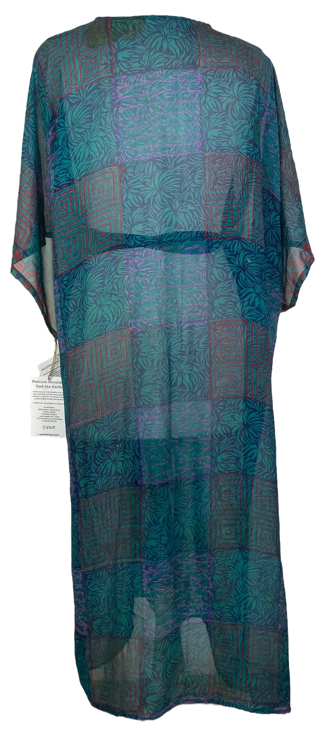 PRG8268 Sheer Avatar Long Pure Silk Kimono Sleeved Duster with Belt