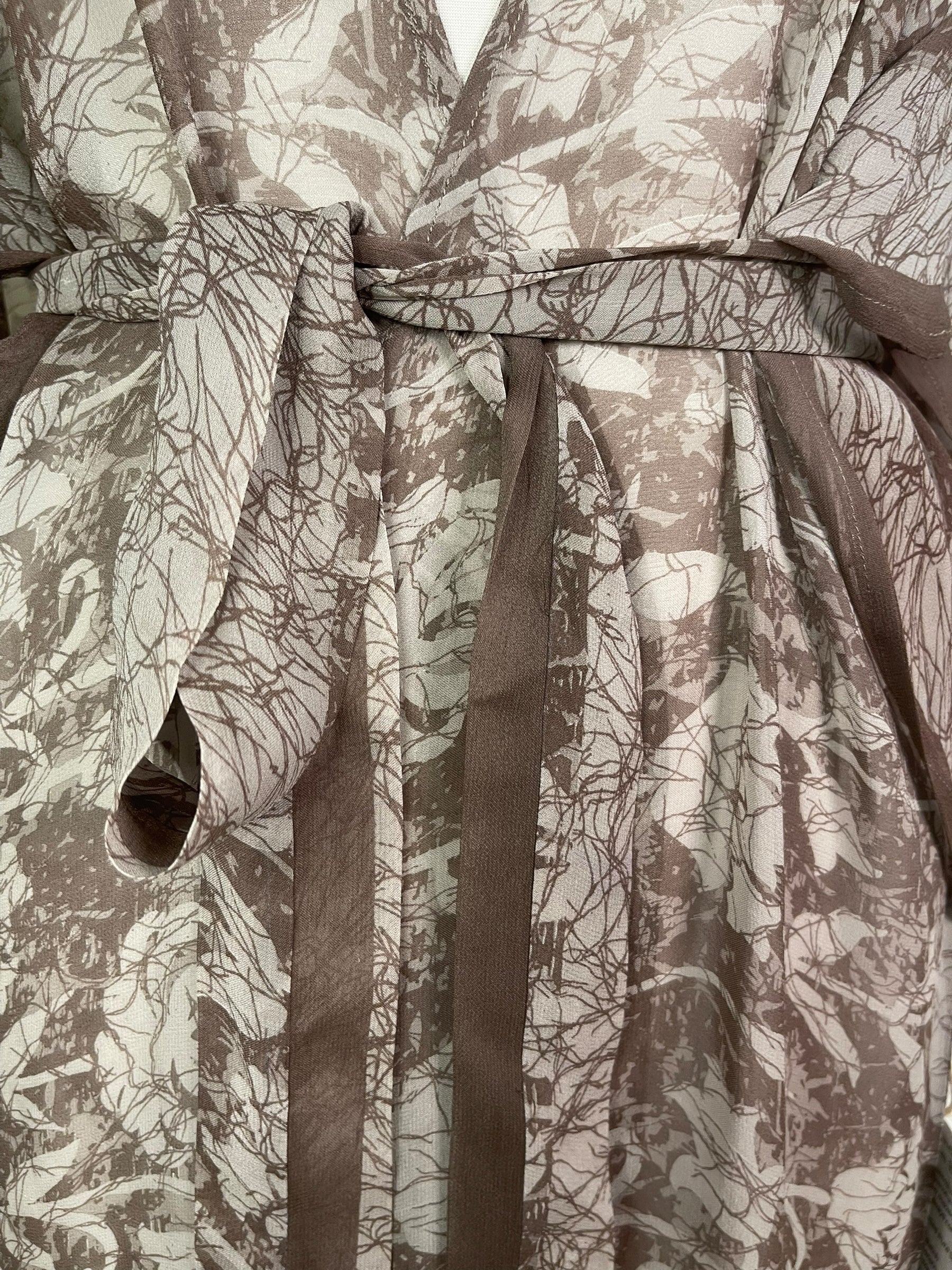 PRG8216 Sheer Avatar Long Pure Silk Kimono Sleeved Duster with Belt