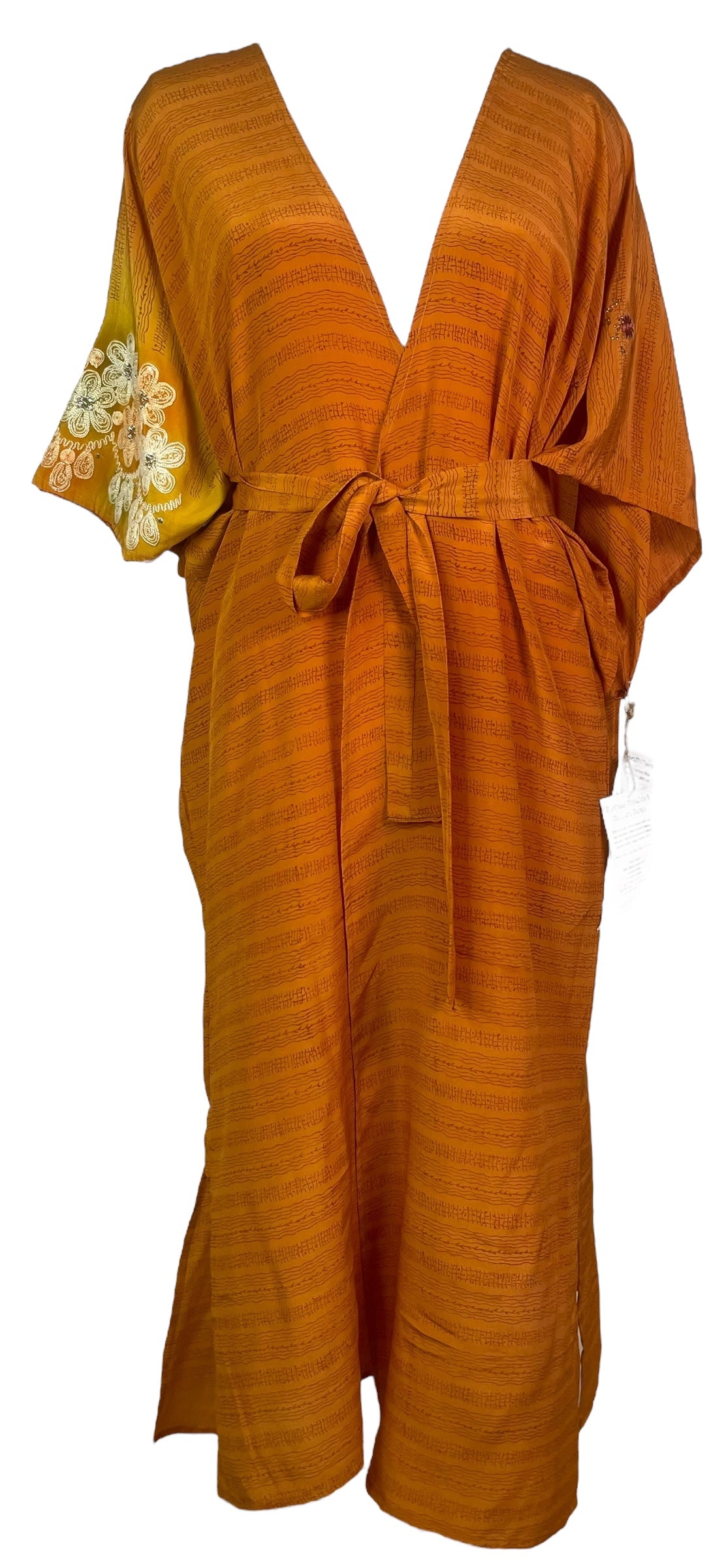 PRC8244 Avatar Long Pure Silk Kimono Sleeved Duster with Belt