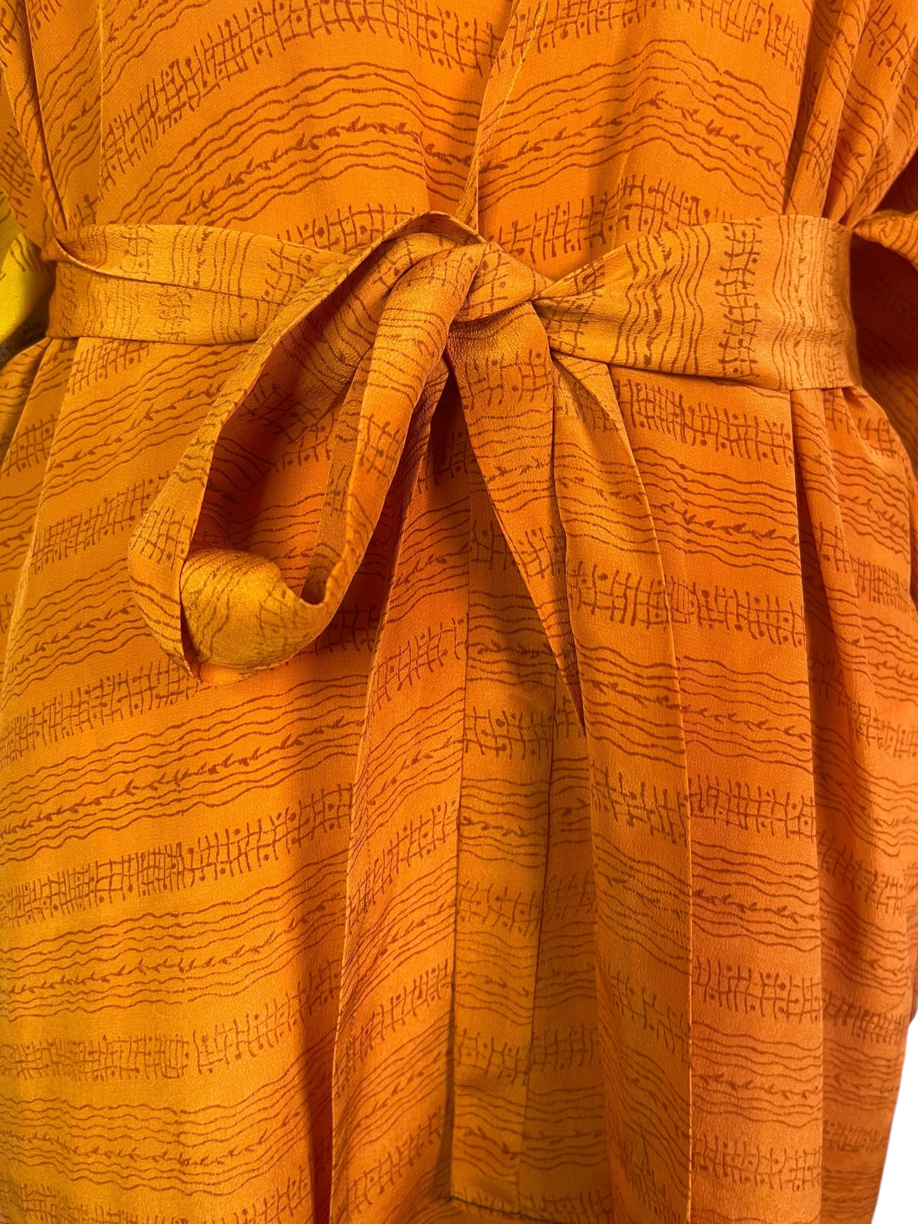 PRC8244 Avatar Long Pure Silk Kimono Sleeved Duster with Belt