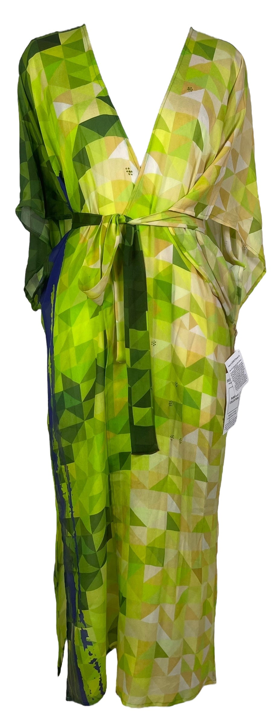 PRG8209 Sheer Avatar Long Pure Silk Kimono Sleeved Duster with Belt