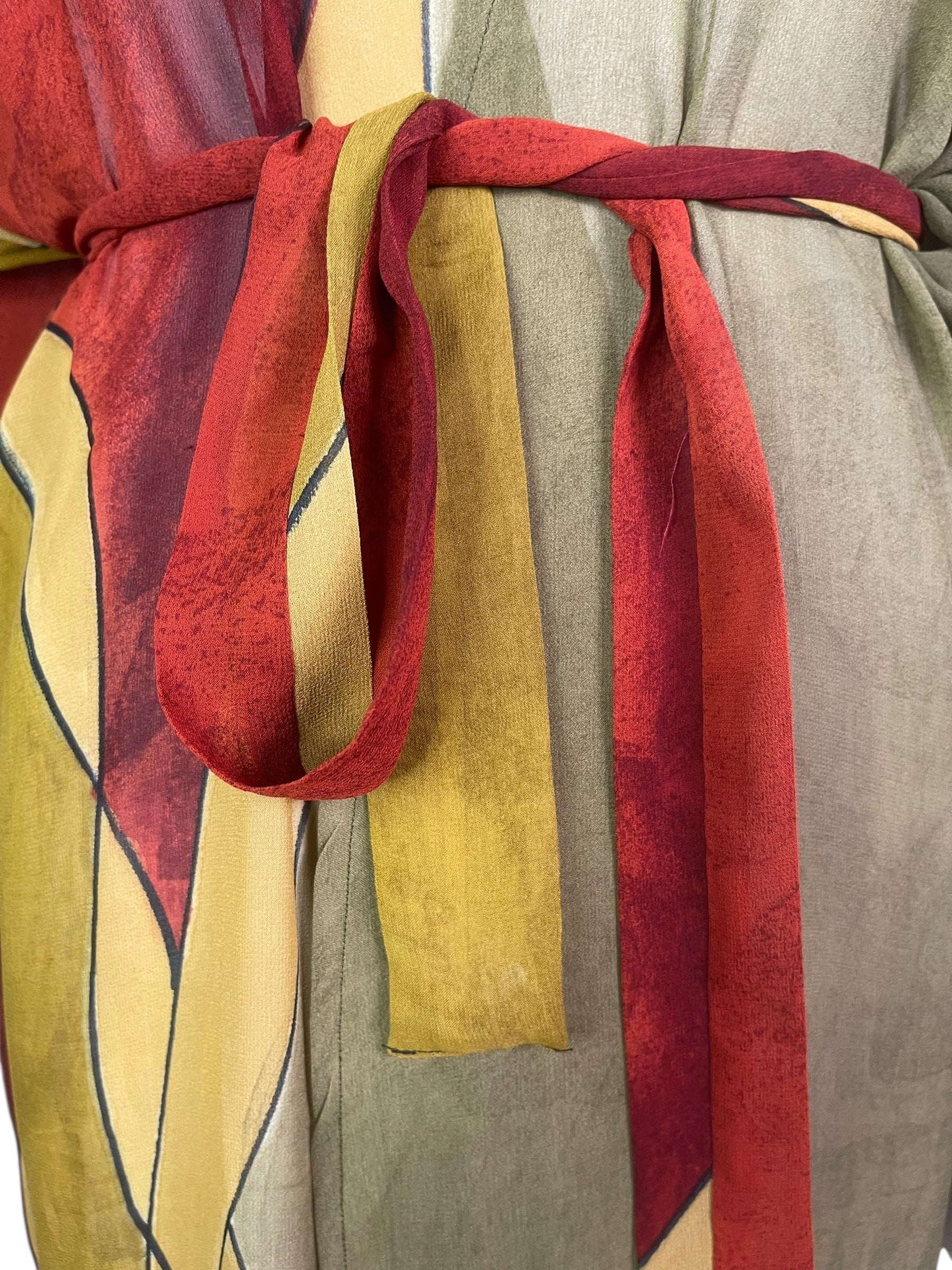 PRG8272 Sheer Avatar Long Pure Silk Kimono Sleeved Duster with Belt