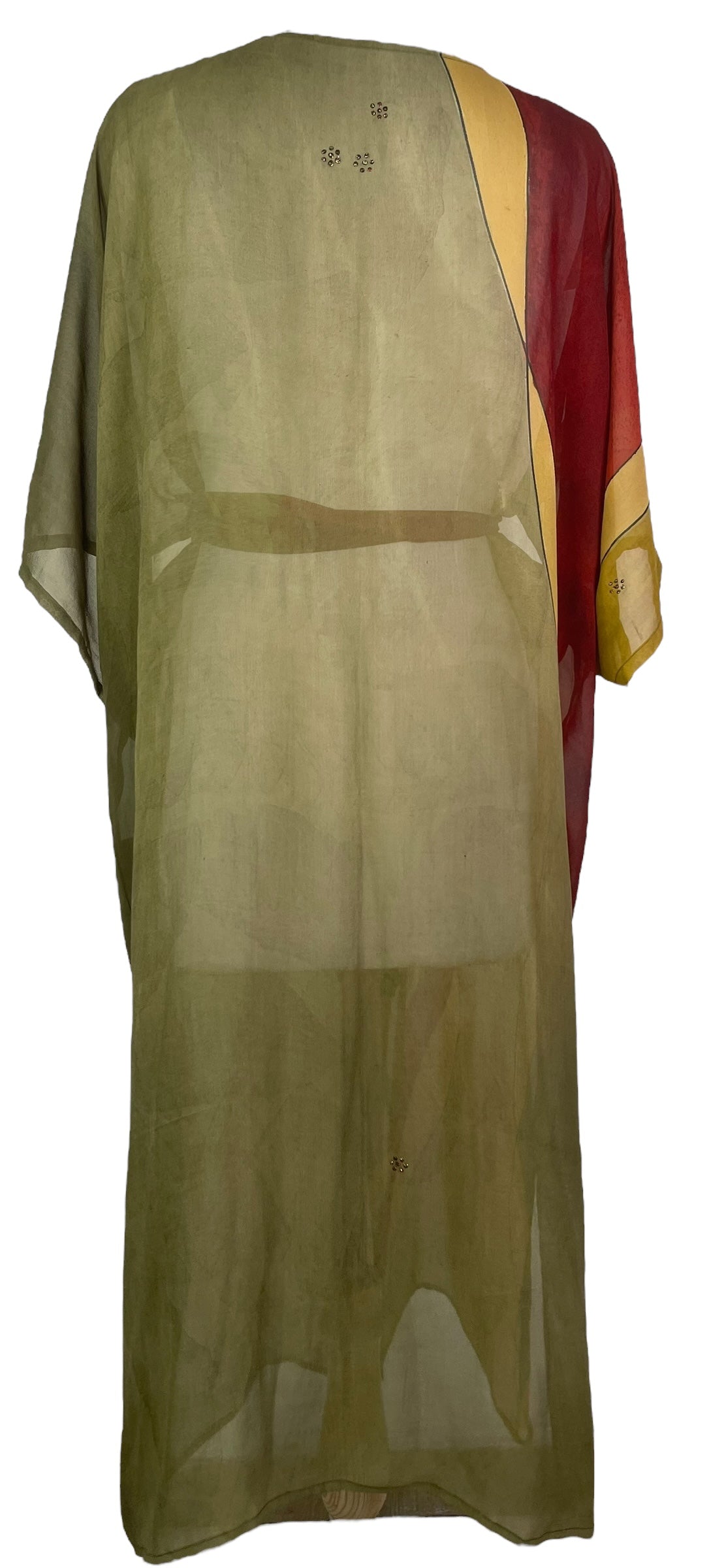 PRG8272 Sheer Avatar Long Pure Silk Kimono Sleeved Duster with Belt