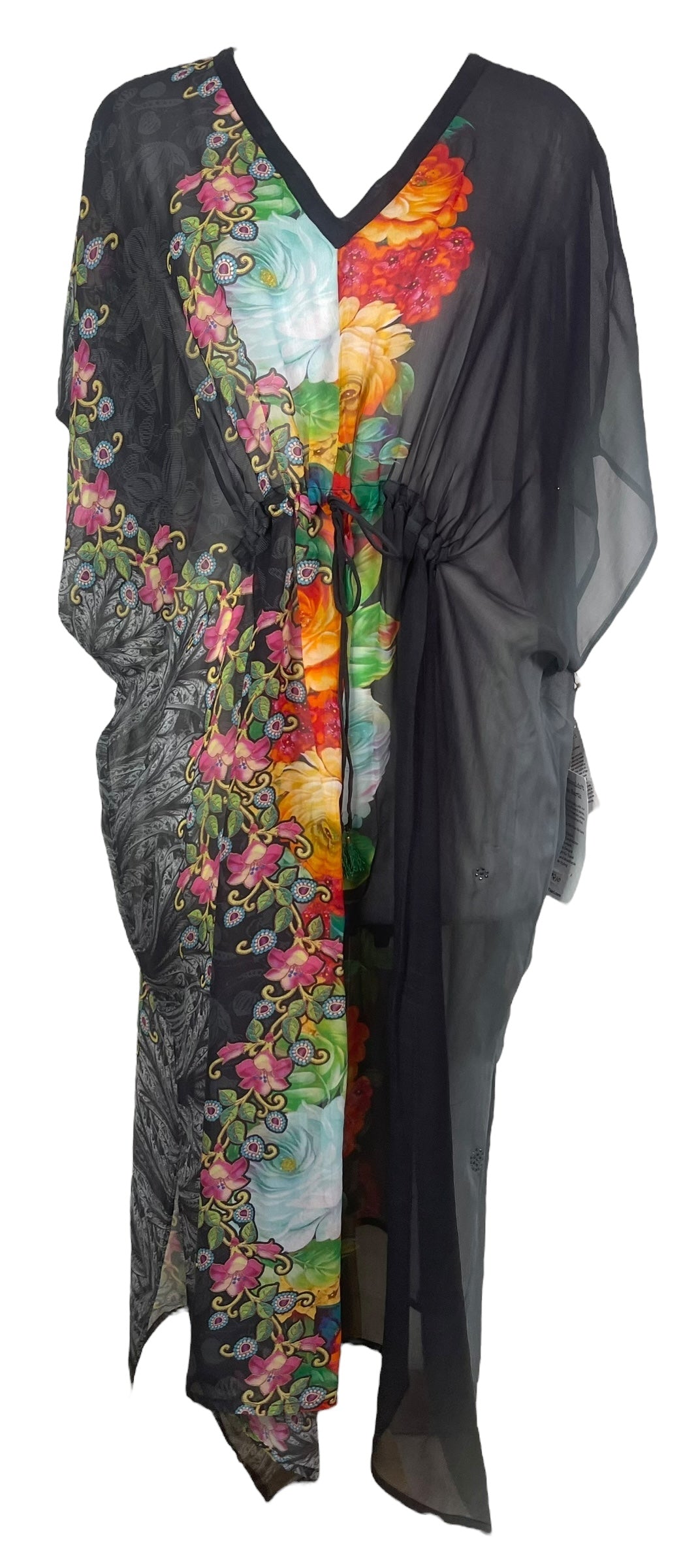 PRG8210 Sheer Avatar Pure Silk Maxi Kaftan by DECEMBER2025 – Handmade ethical Maxi Kaftan from sariKNOTsari using upcycled silk. Designed in Canada for travel and slow fashion, loved from Toronto to LA to Sydney.