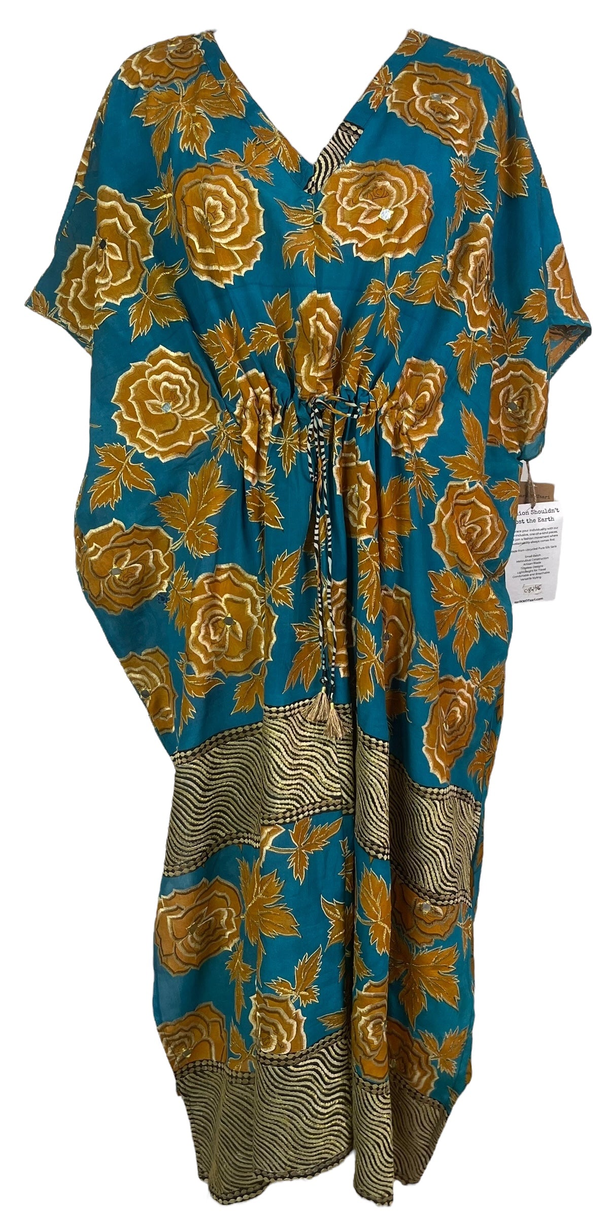 PRC8246 Wabi Sabi Pure Silk Maxi Kaftan by DECEMBER2025 – Handmade ethical Maxi Kaftan from sariKNOTsari using upcycled silk. Designed in Canada for travel and slow fashion, loved from Toronto to LA to Sydney.