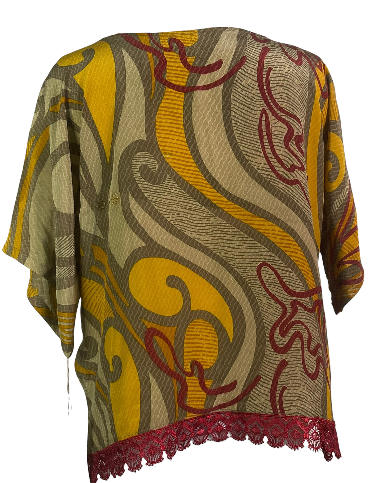 PRC8841 Wabi Sabi Pure Silk Side Slit Top by HOLD – Handmade ethical Side Slit Top from sariKNOTsari using upcycled silk. Designed in Canada for travel and slow fashion, loved from Toronto to LA to Sydney. Featuring Zsiska, Bryn Walker and Artisan Leather coats by Rejean Pepin, Pepin designs