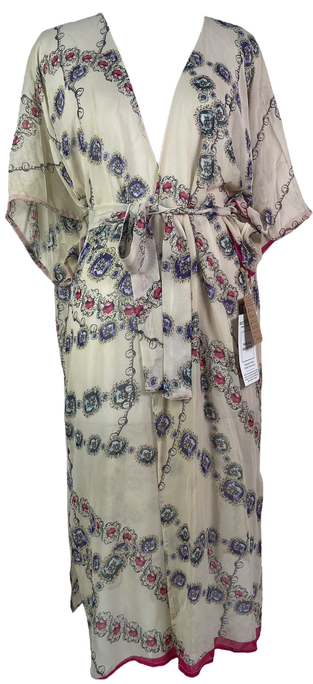 PRG8050 Sheer Wabi Sabi Pure Silk Kimono Sleeved Duster with Belt