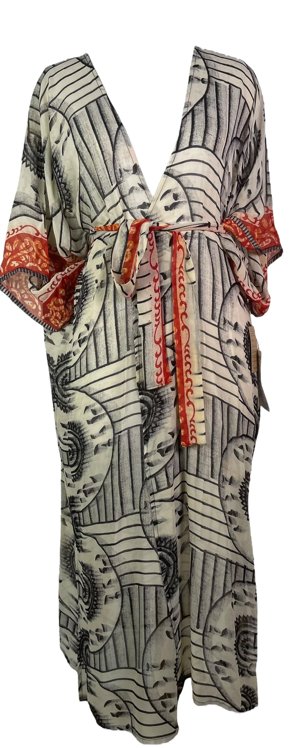 PRG8204 Sheer Wabi Sabi Pure Silk Kimono Sleeved Duster with Belt