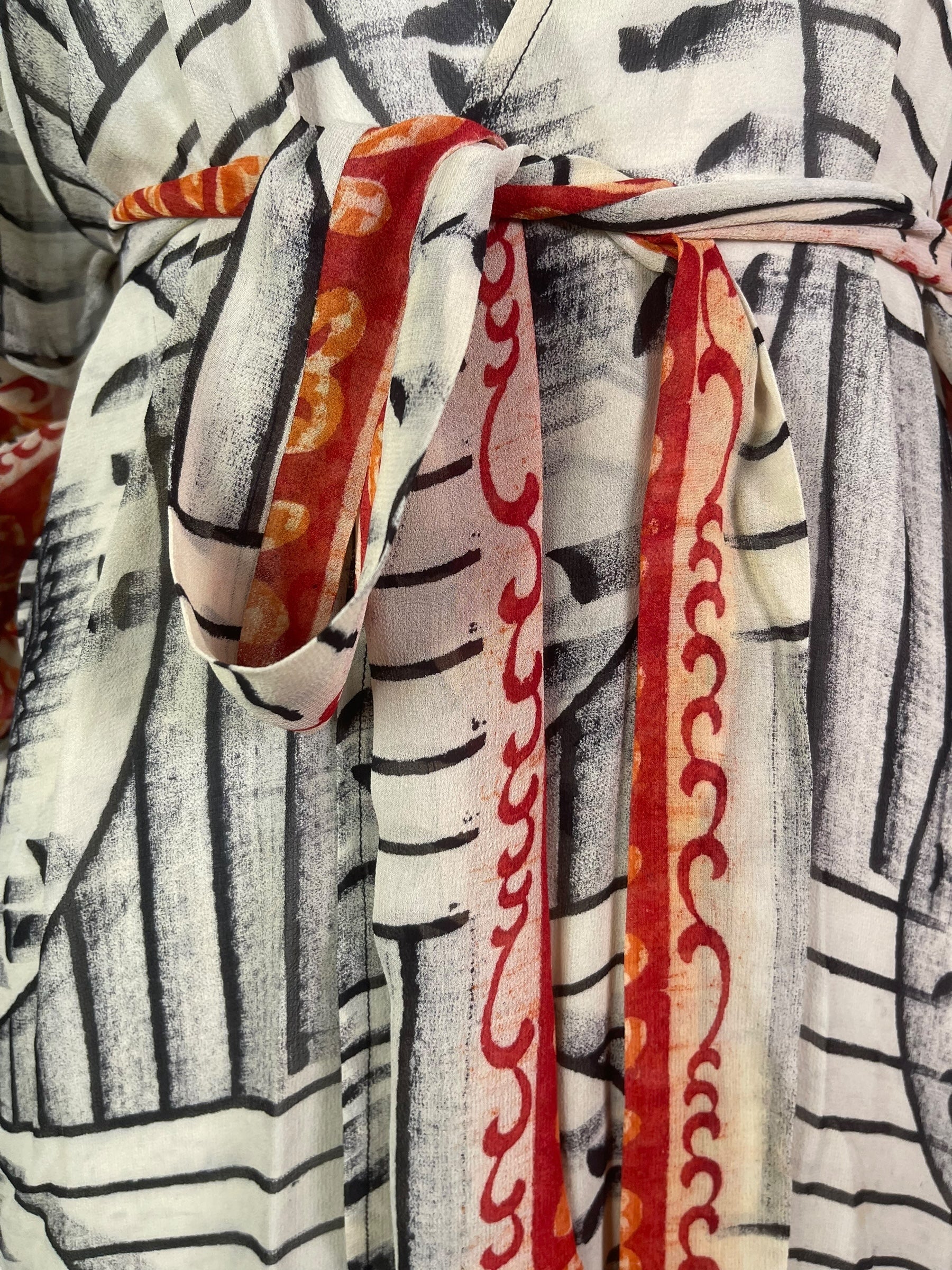 PRG8204 Sheer Wabi Sabi Pure Silk Kimono Sleeved Duster with Belt