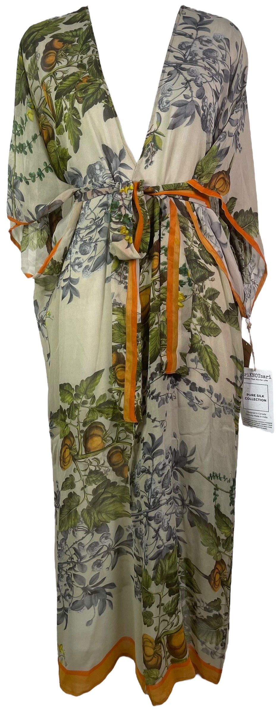 PRG8049 Sheer Wabi Sabi Pure Silk Kimono Sleeved Duster with Belt