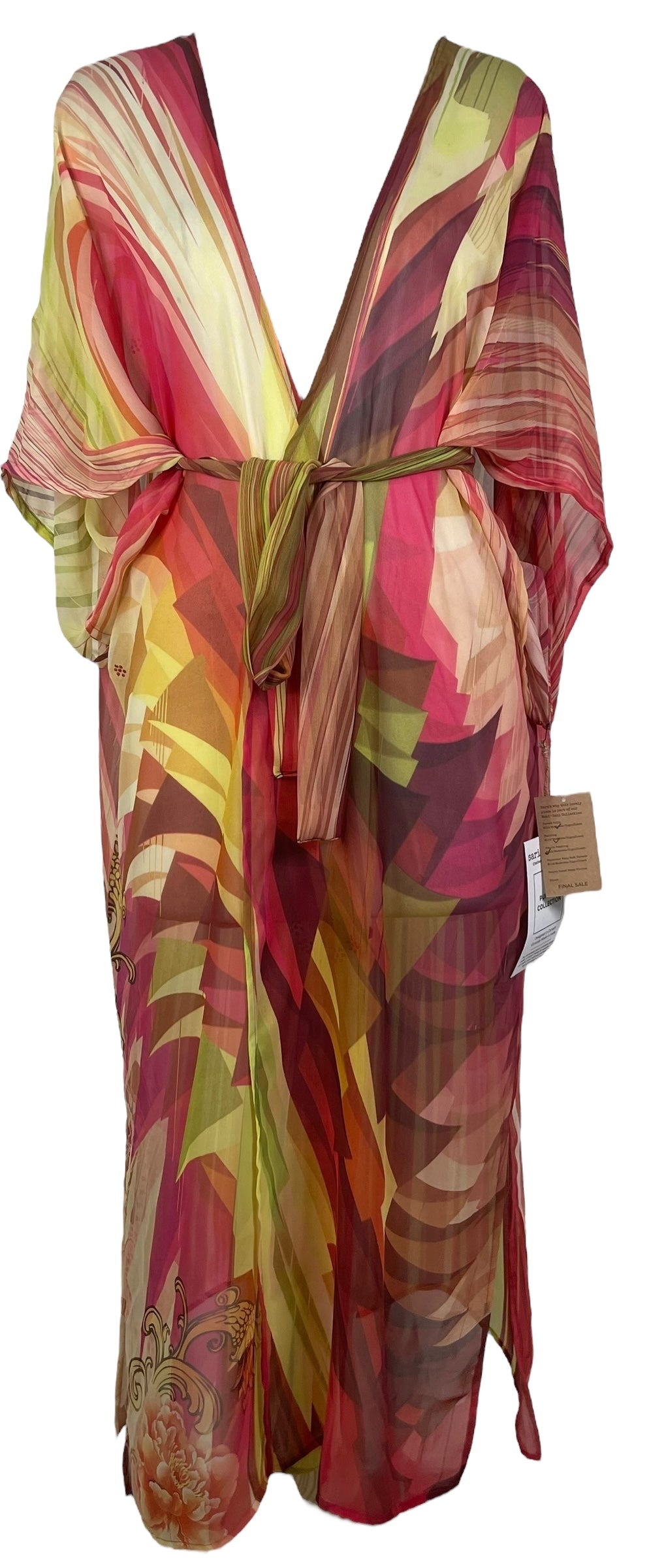 PRG8266 Sheer Wabi Sabi Pure Silk Kimono Sleeved Duster with Belt