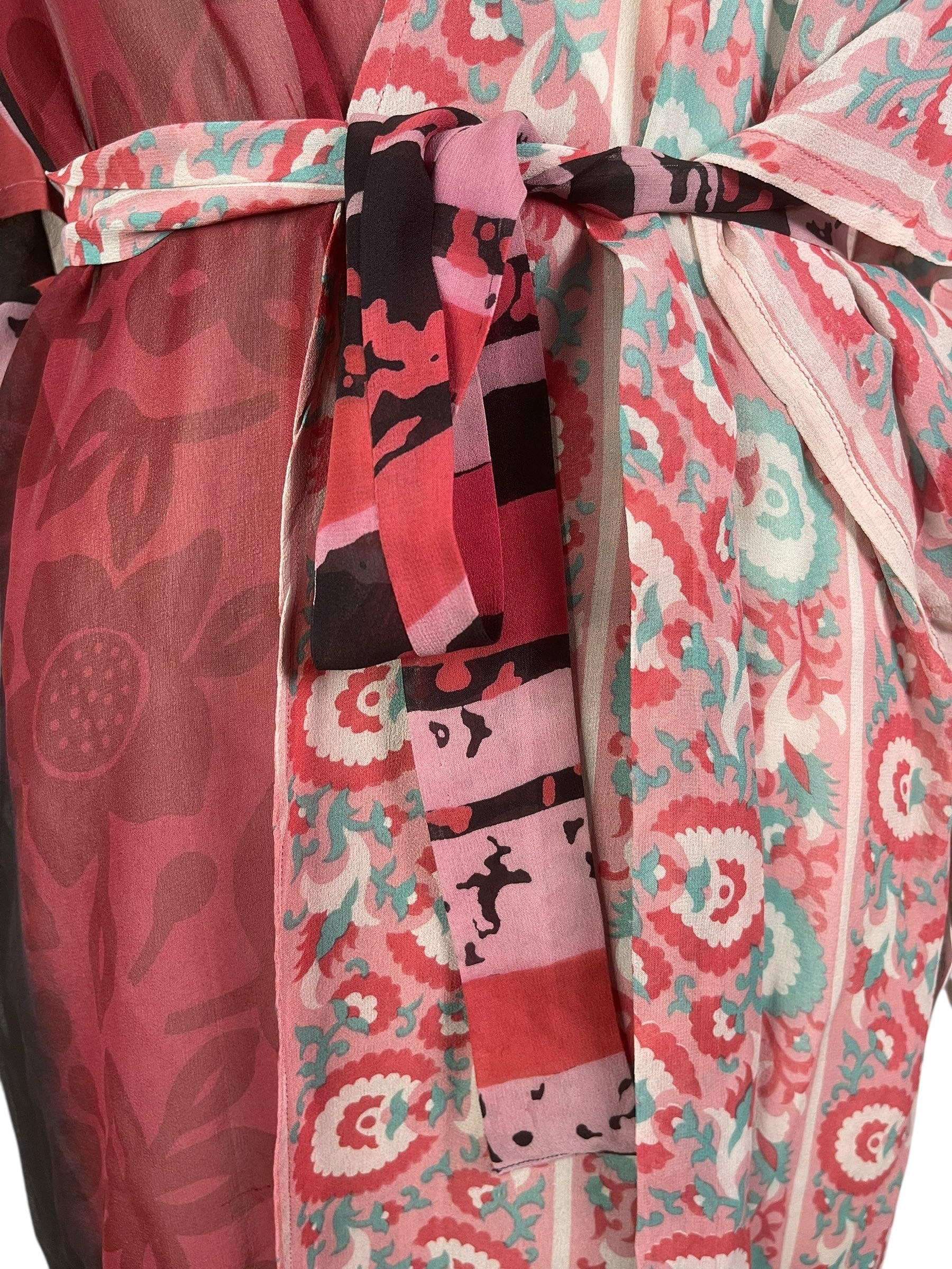 PRG8057 Sheer Wabi Sabi Pure Silk Kimono Sleeved Duster with Belt