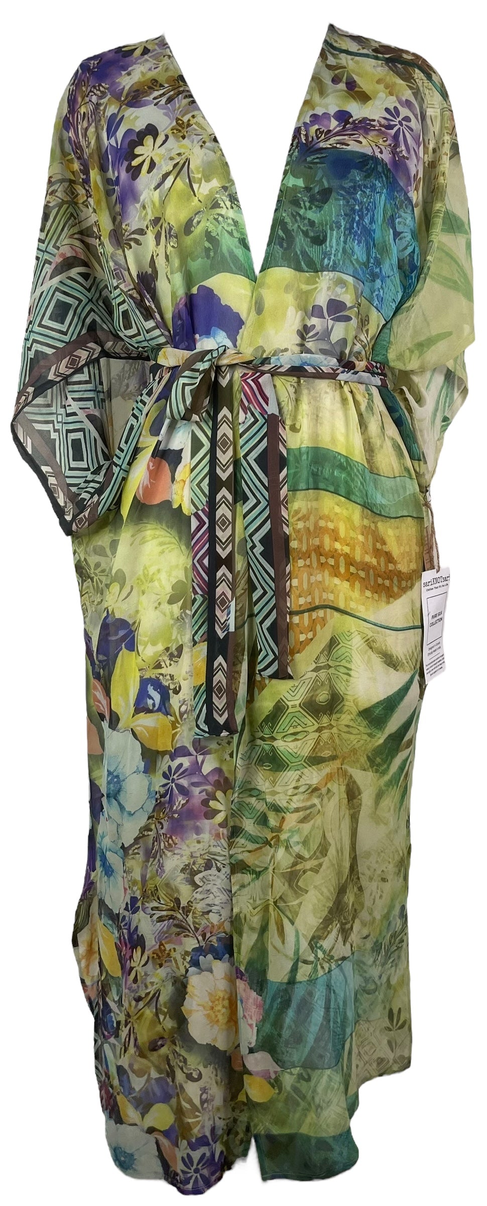 PRG8270 Sheer Wabi Sabi Pure Silk Kimono Sleeved Duster with Belt